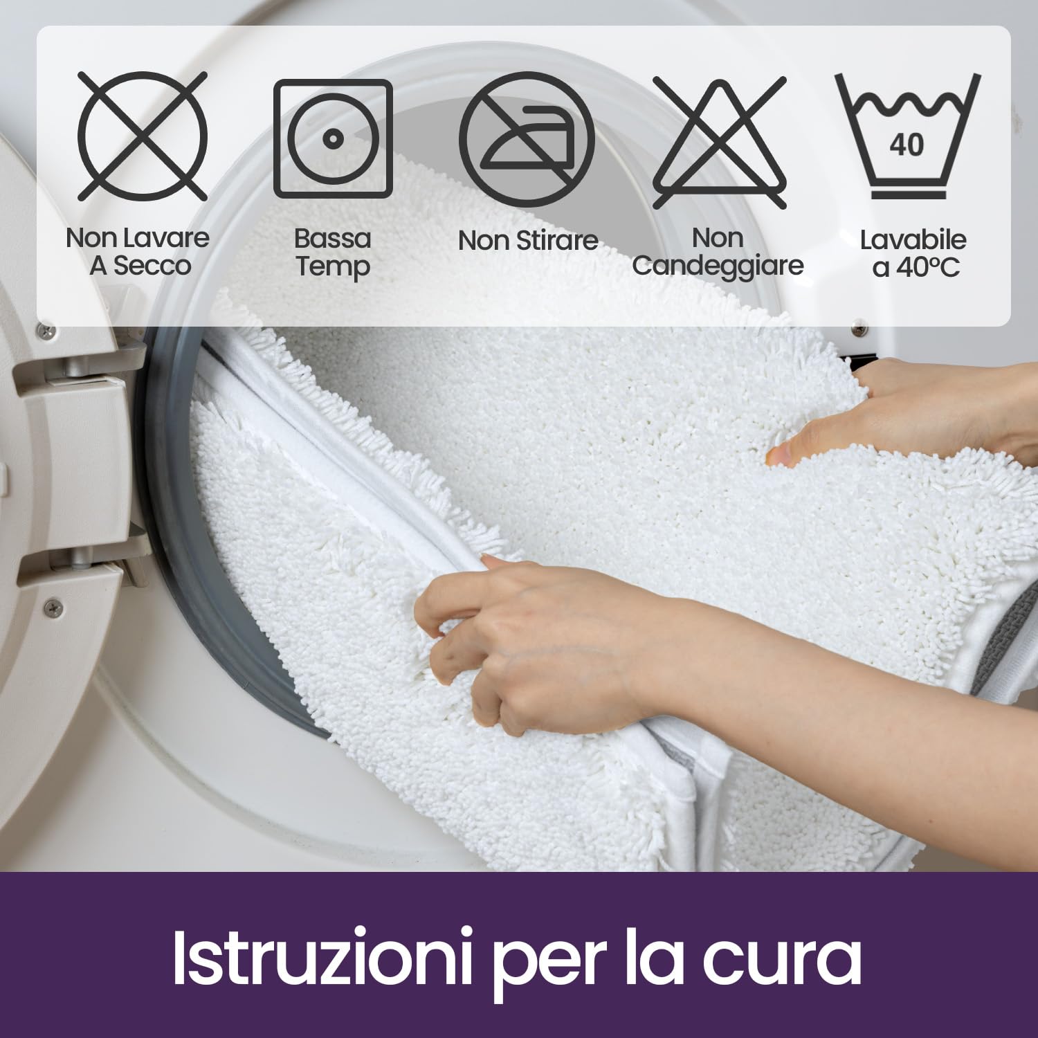 DEXI Tappeto Bagno 60 x 110 cm, Bianco | Tappetino Antiscivolo e Morbido Spesso in Microfibra, Tappeti Assorbente e Lavabile per la Lavandino, Ingresso del Doccia