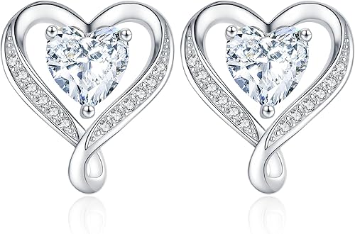 Moissanite Stud Earrings for Women, 0.6-3 Carat Moissanite Heart Earrings Studs,