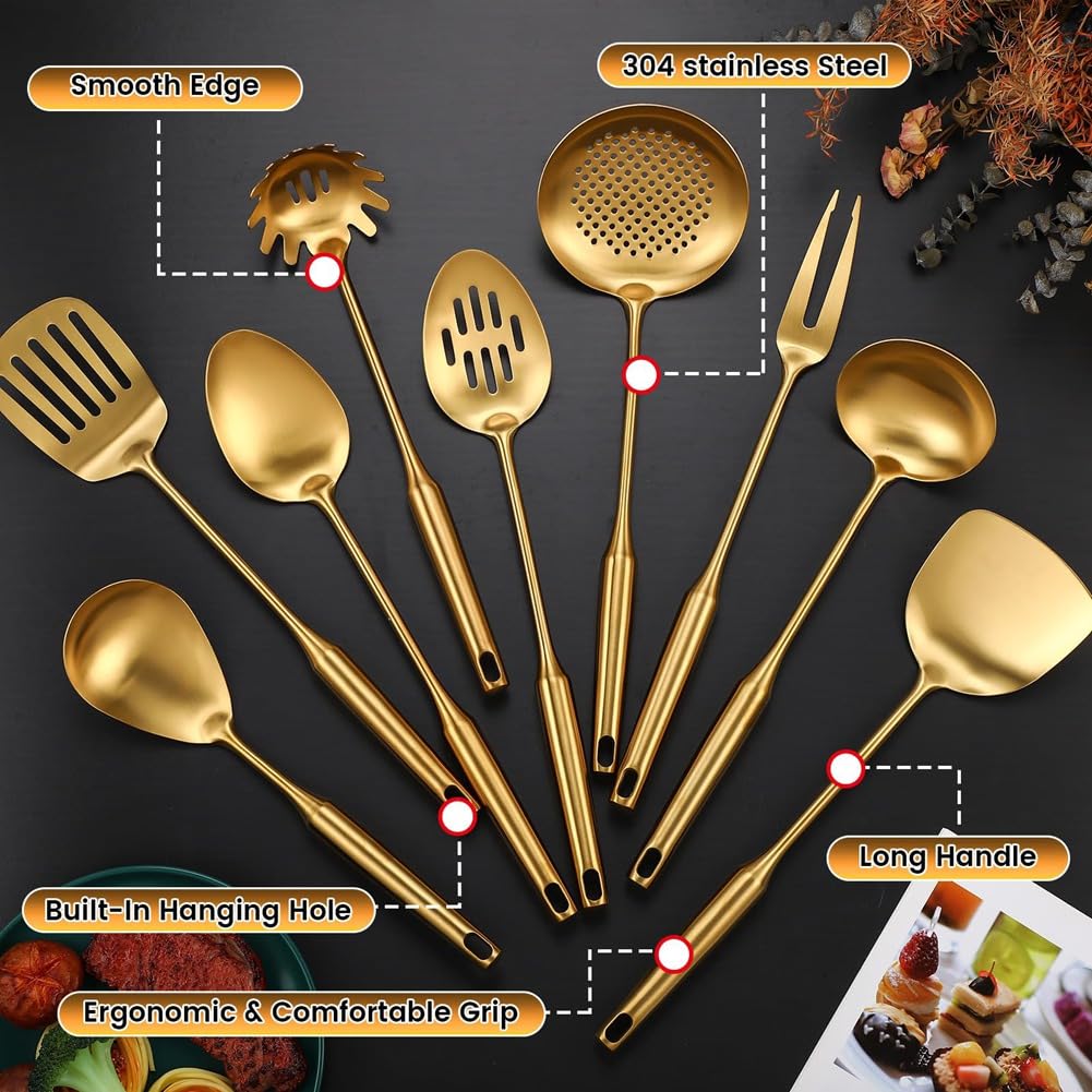 9 PCs 304 Edelstahl Küchenutensilien Set Kochutensilien Spatel Spatel, Kelle, Skimmer