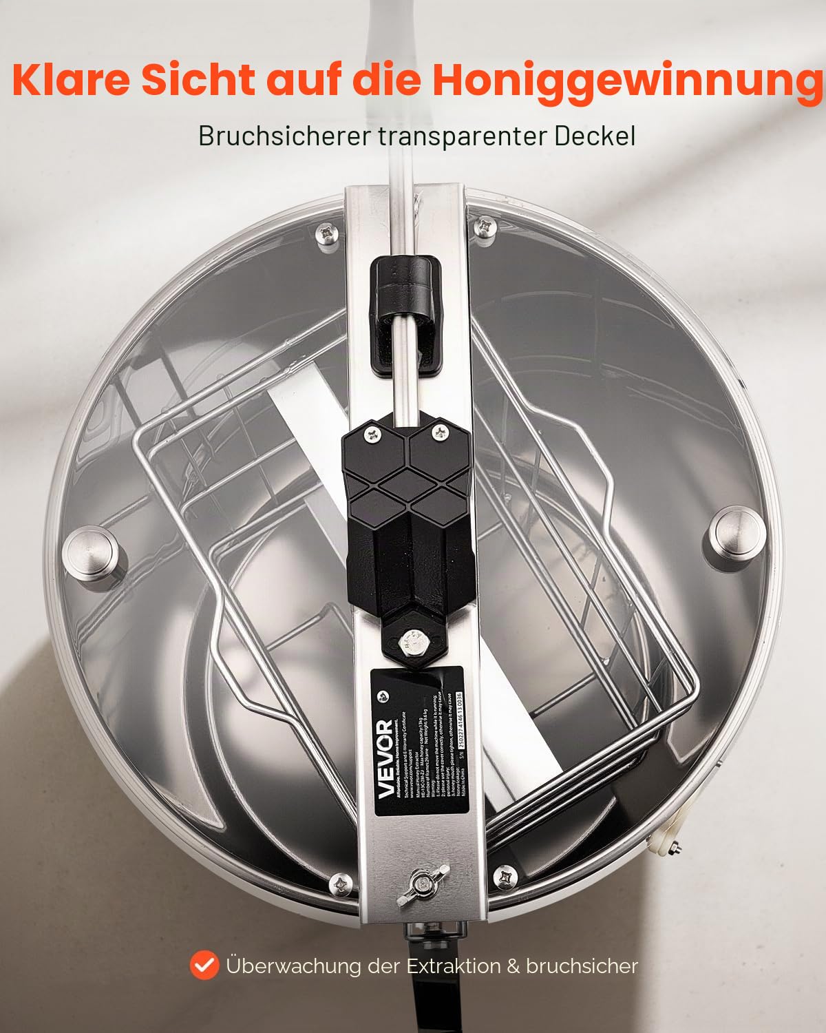 VEVOR Honigschleuder, 2 Rahmen, manuelle Tangentialschleuder mit transparentem Deckel, Honigextractor aus Rostfreiem Stahl mit höhenverstellbarem Ständer, Honigextractor für die Bienenzucht