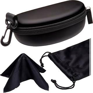 MyEyeglassCase Sports Sunglasses Case and Slim wallet Semi hard large glasses case w/belt clip soft pouch & cloth