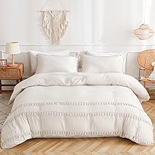 Bedbay Boho Duvet Cover Queen Beige Duvet Cover Tassel Fringed Bohemian Farmhouse Bedding Set 3 Pcs Ultra Soft Washed Microfiber Boho Comforter Cover with Zipper Closure(Queen,Beige Grey)