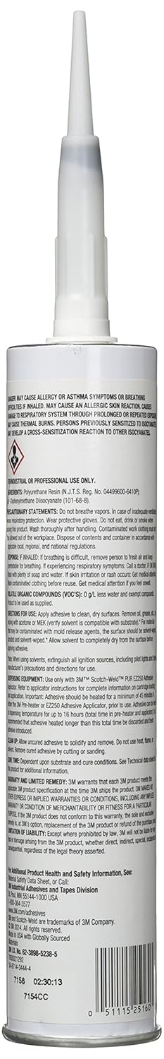 3M Scotch-Weld 25160 PUR Easy Adhesive TE-040 Off White Cartridge, Applicator Needed, 0.1 gal