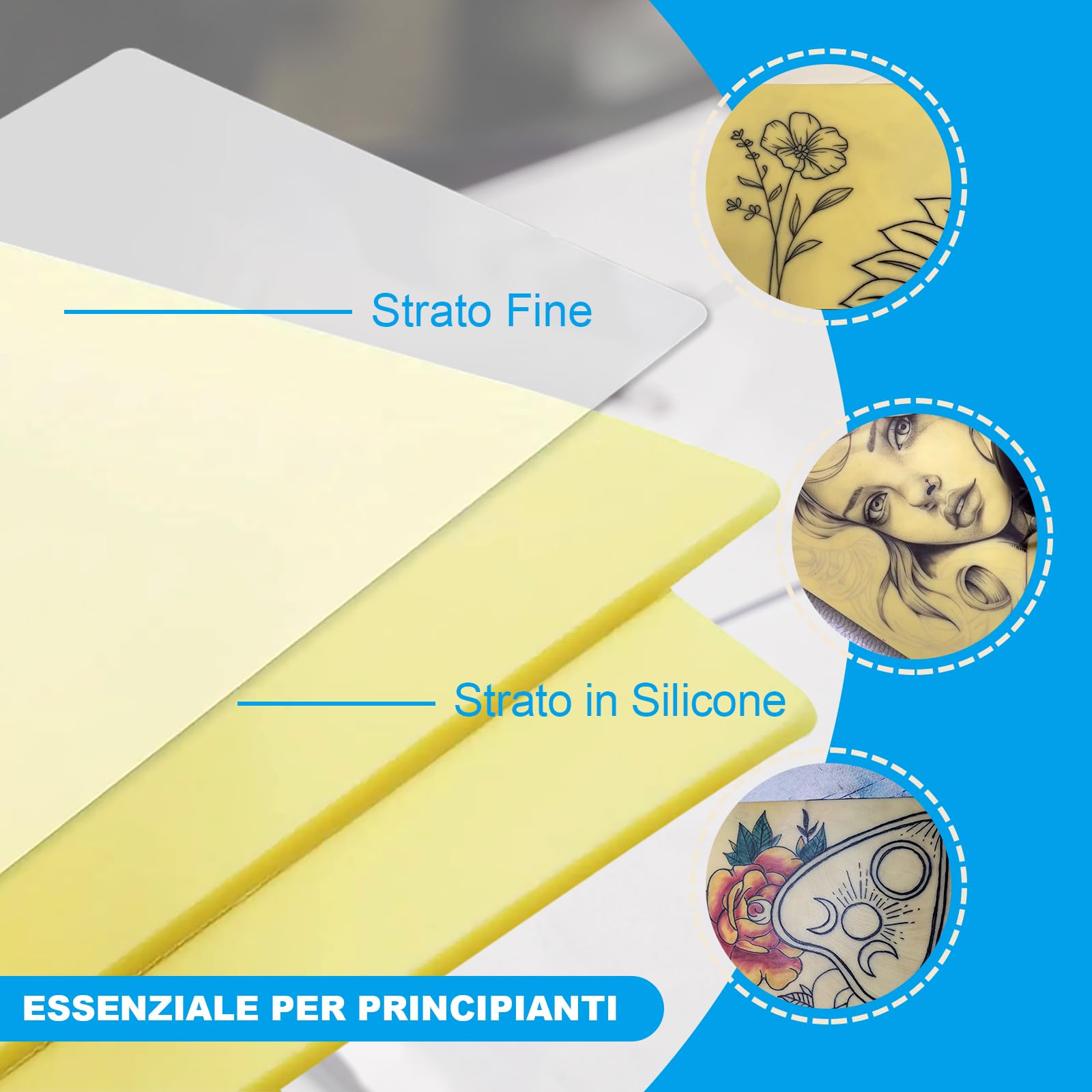 EMALLA Pelle Sintetica Tatuaggi 3mm 5 pezzi A4 Silicone Tatuaggio Pelle Finta 30cm x 20cm Tattoo Skin per Principianti e Artisti