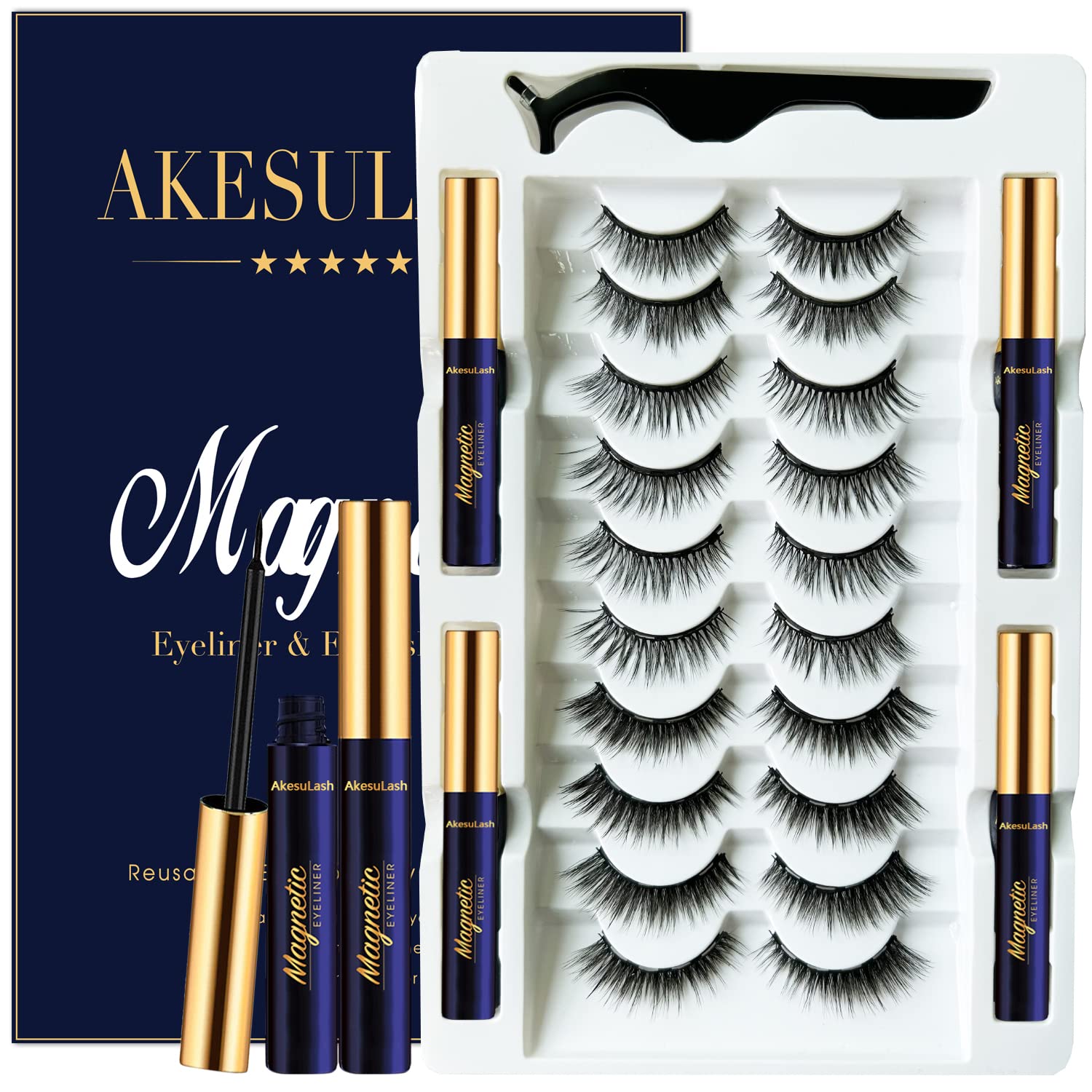 Magnetic Eyelashes Lashes Natural Looking, Reusable Thick Magnetic Eyelash kit with Applicator - Upgraded Long Lasting (Black-003)