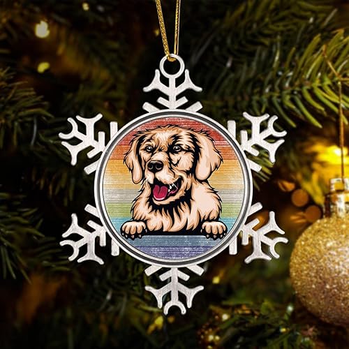 Miniatura 127 de Presa Canario Tree Decoration Ornament - Christmas Snowflake Ornament - Dog Lover Mom Gift Peeking Dog Snowflake Metal Ornaments for Xmas Tree LGBTQ