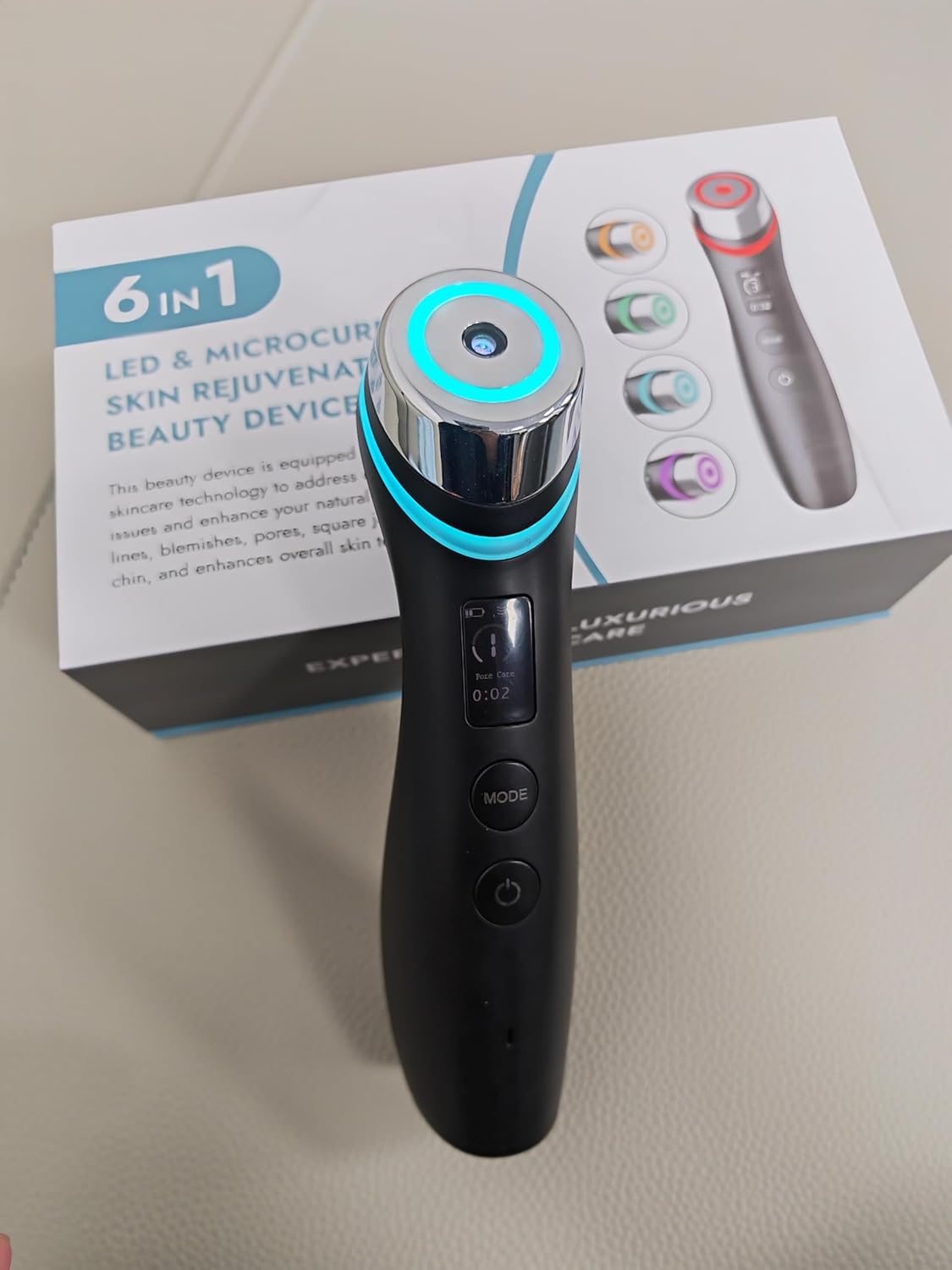 Skin Care 6-in-1 LED Facial Device for Glass Skin | at-Home Anti-Aging Therapy for Wrinkle Reduction, Firming & Deep Hydration | No Gel Needed, Enhances Serum Absorption - Image 7