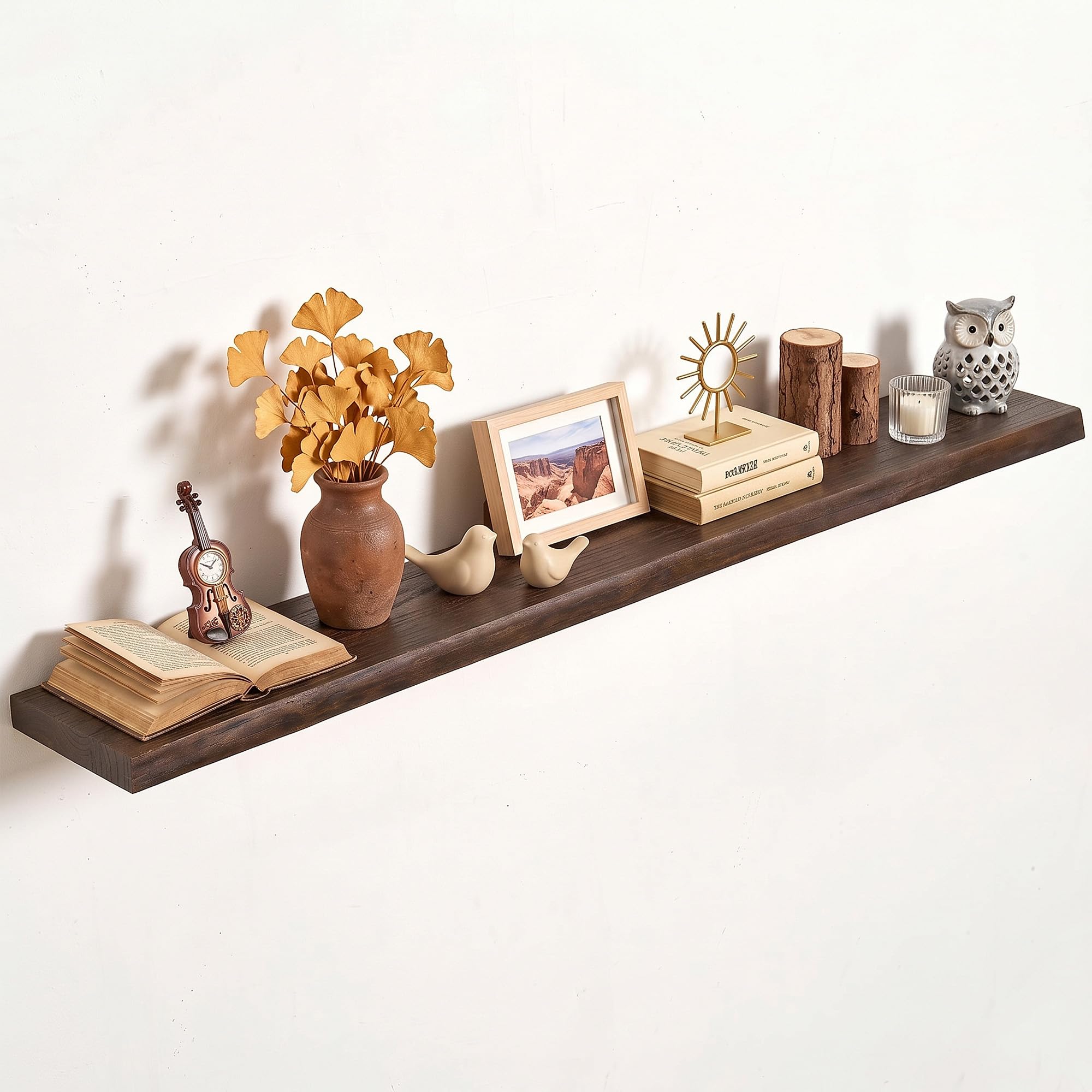 Vivelove Wood Floating Shelves Live Edge 72” Set of 1, Dark Walnut