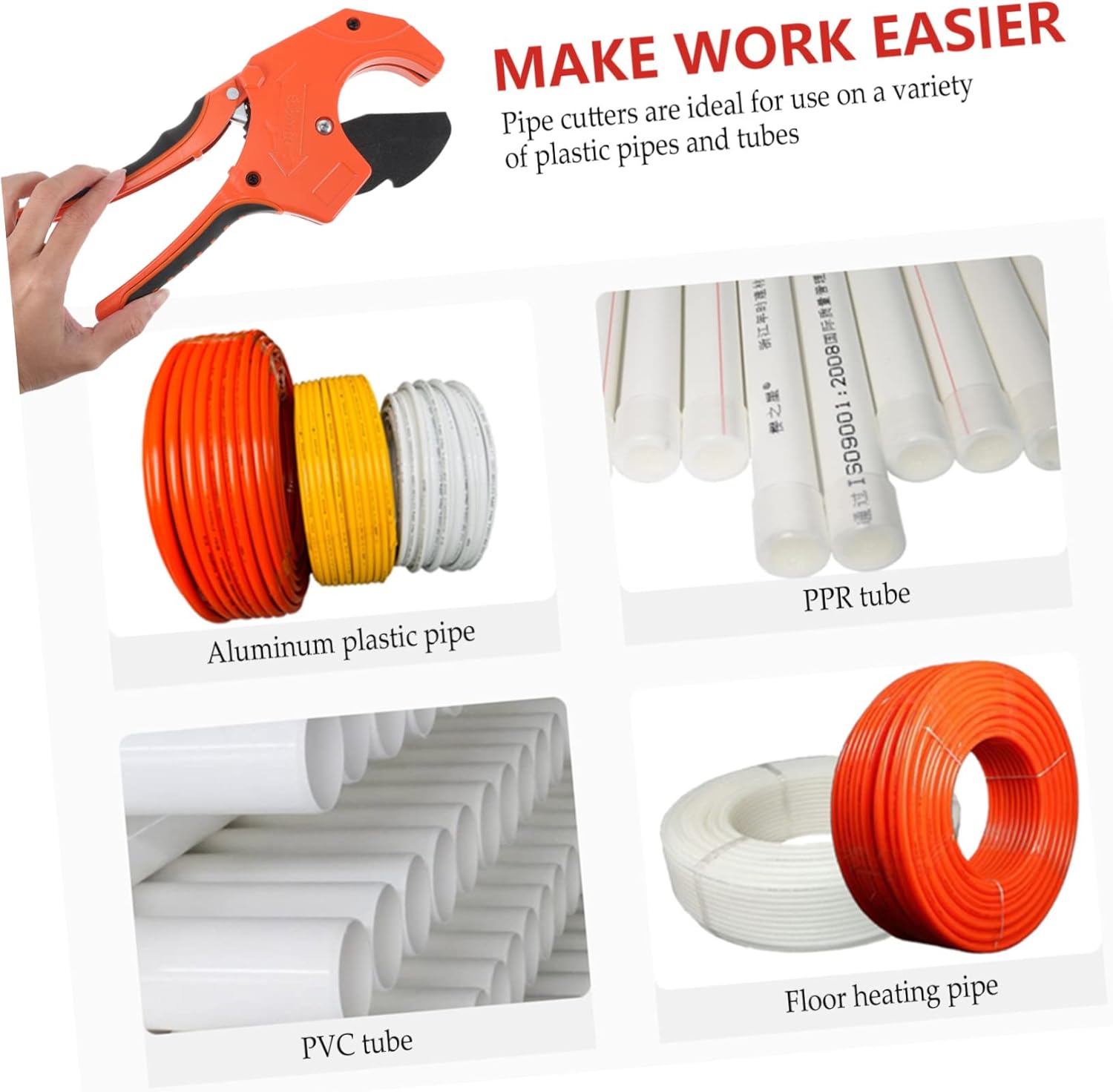 TEHAUX PVC Tubing Cutter SK5 Blade Heavy Duty Ratcheting Pipe Cutter for PVC PEX and PPR for Home Repairs and Plumbers