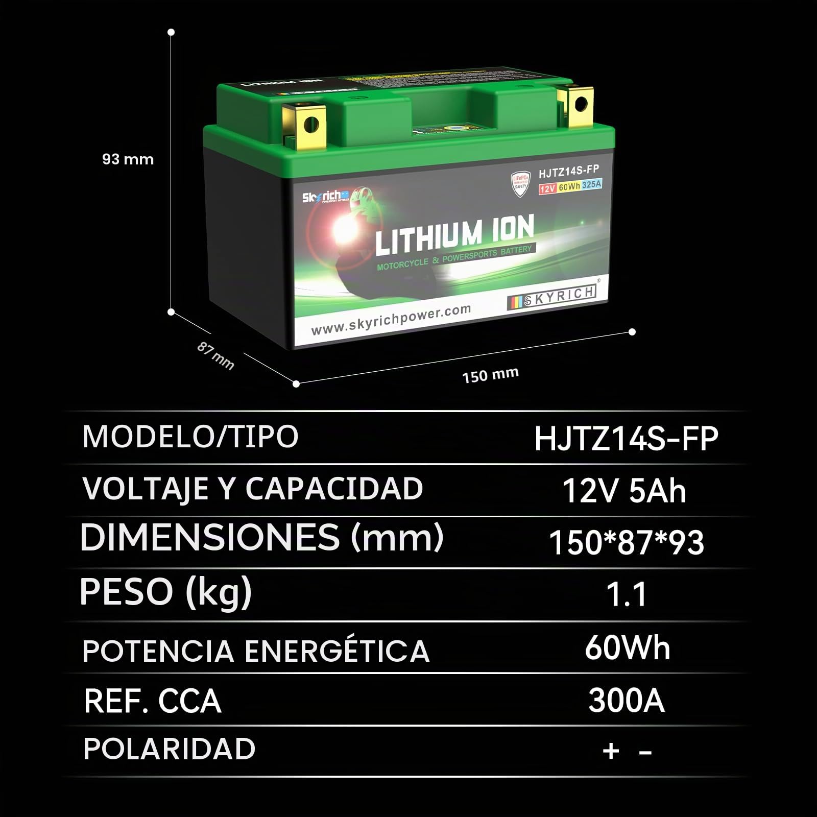 Skyrich HJTZ14S-FP Batería de arranque, VTR SP2