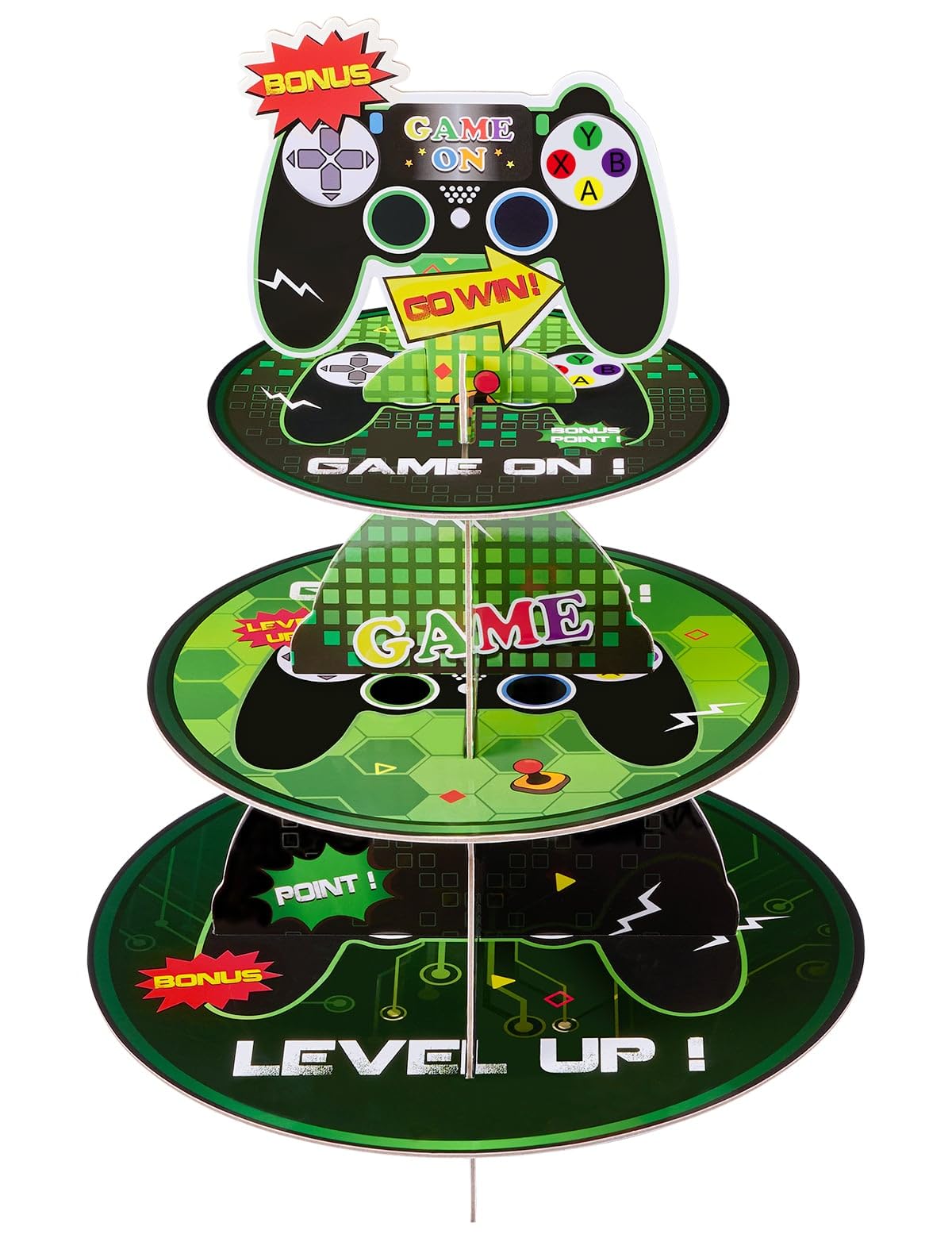 WERNNSAI Video Game Cupcake Stand - 3-Tier Gaming Party Decorations for Boys Cardboard Cupcake Holder Round Serving Tray Stand Dessert Tower Video Game Theme Birthday Party Supplies
