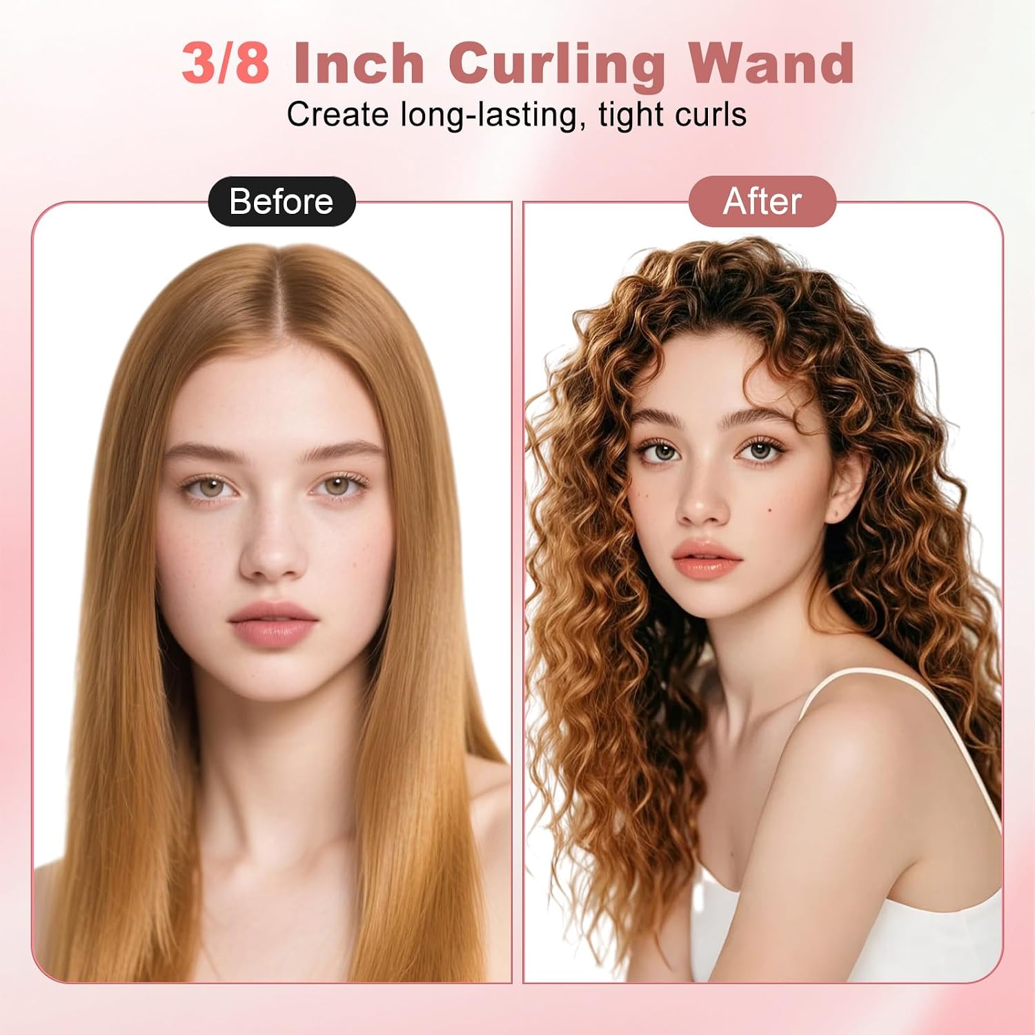 3/8 Inch Curling Iron, 9mm Small Curling Wand for Short & Long Hair, Ceramic Barrel Thin Curling Wand Iron with Adjustable Temperature, Holiday Birthday Gift for Women Girl