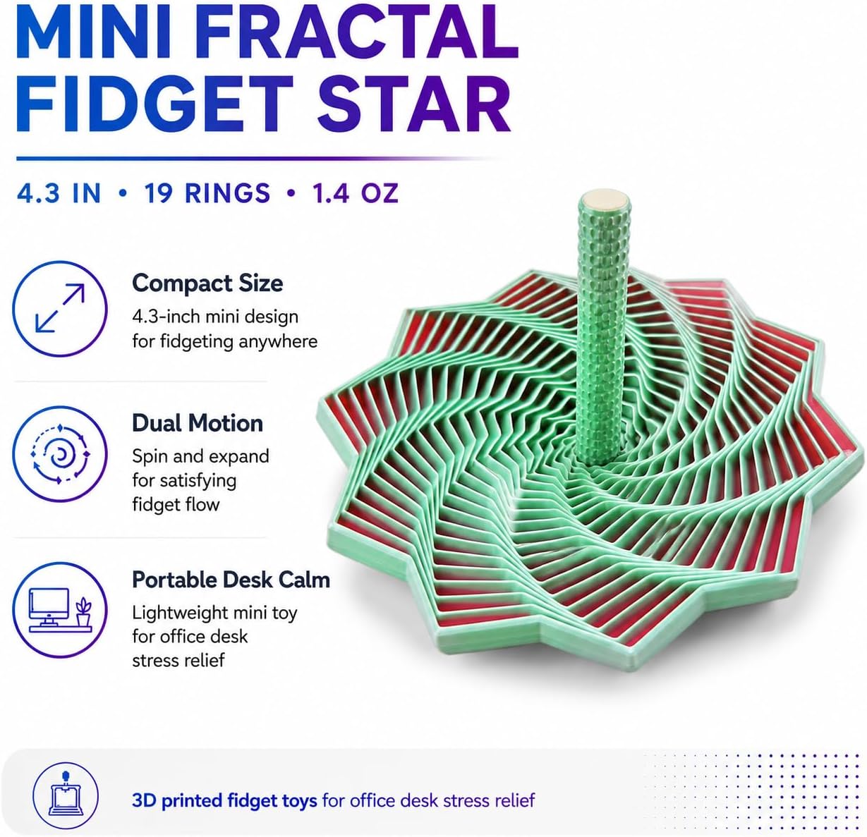 3D Printed Fidget Toys, 4.3In 3D Printed Expanded Sensory Fidget Star, 3D Star Fidget Toy, Portable 3D Printed Fidgets for Stress Relief, Multi-Color Fidget Toys (Rainbow) image 2