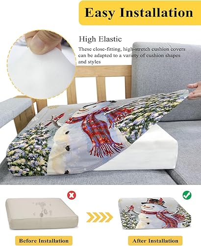 Miniatura 5 de Fundas de cojín de Navidad color gris degradado para sofá, funda elástica para sofá con parte inferior elástica, diseño de muñeco de nieve, copo de