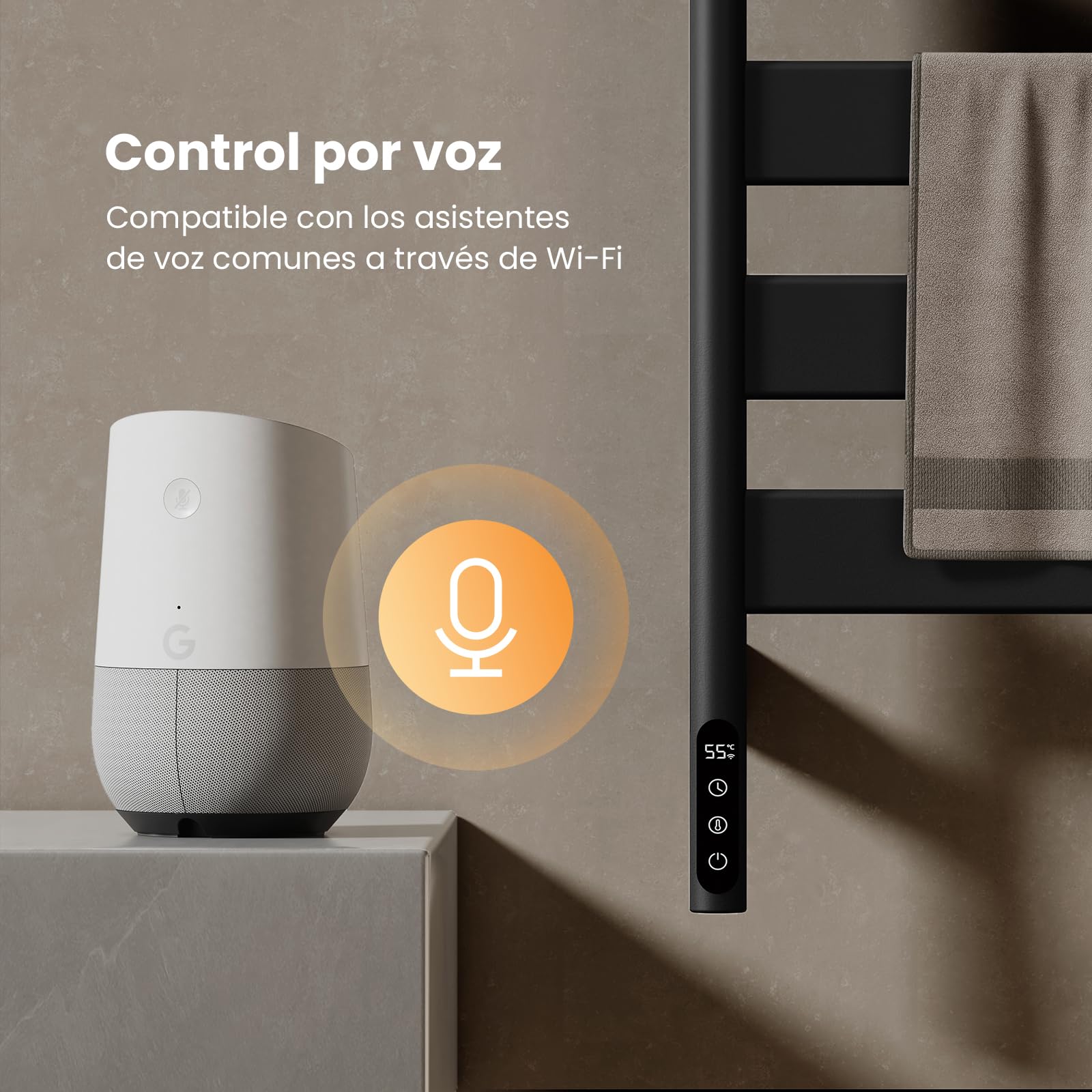 EMKE Toallero Eléctrico de Baño, Toallero Giratorio a 180°, Toallero Inteligente con Wi-Fi, Toallero Eléctrico 120W, Negro, 760x450x140 mm