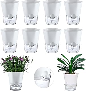 8 Packs Clear Self Watering Pots for Indoor Plants 4.3" Self-Watering Planters Orchid Plastic Plant Pots Wick Flower Pots for African Violet, Devil’s Ivy, Spider Plant, Herbs, Garden Pots