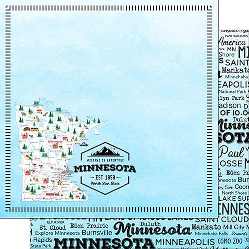 Scrapbook Customs 39444 Minnesota Postage Map - Papel para álbum de recortes de doble cara de 12 x 12 pulgadas, 1 hoja