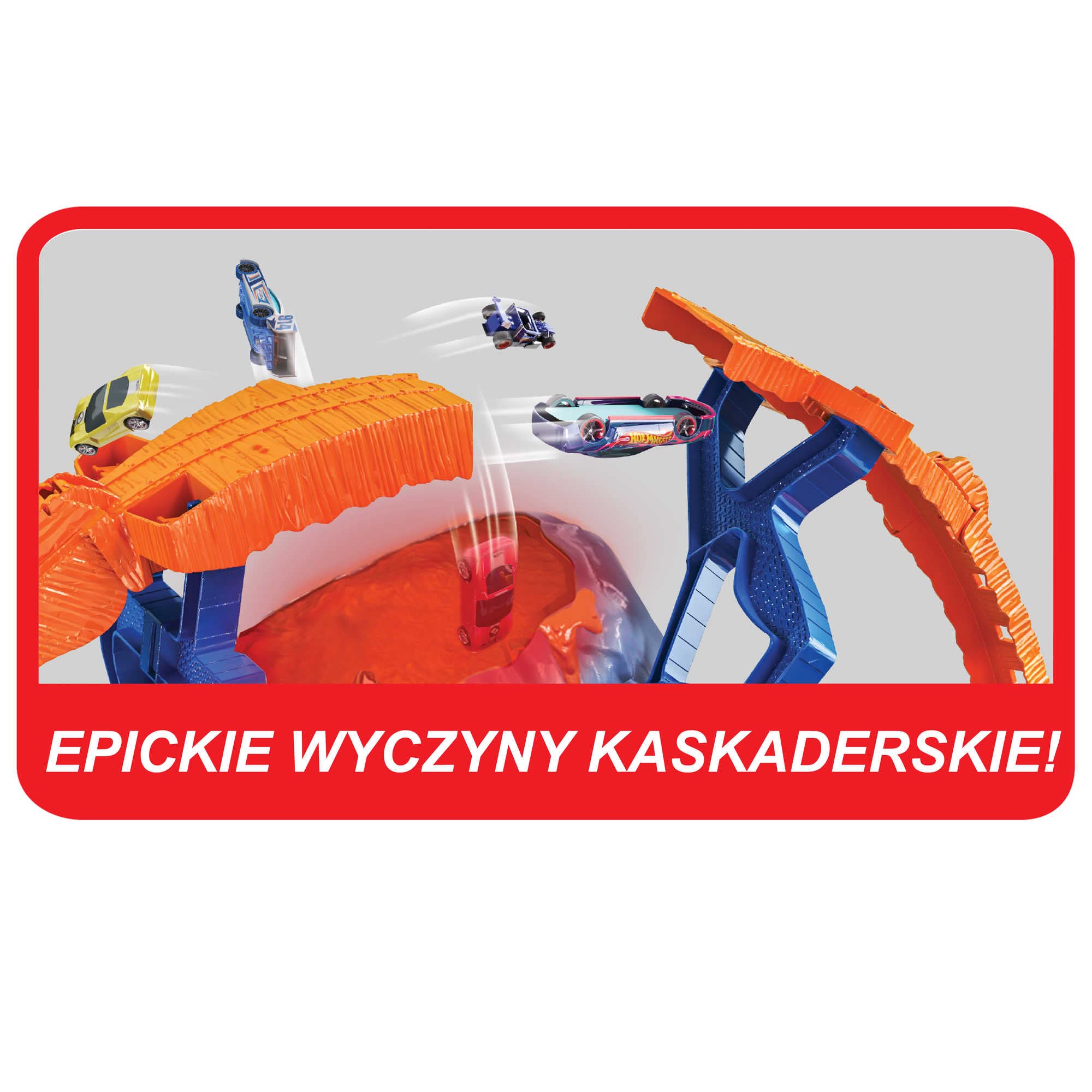 Hot Wheels Monster Trucks Wulkan Kaskaderska arena Zestaw z światełkami i dźwiękami, 2 wyrzutnie, 1 pojazd, 1 samochodzik, dla dzieci od 4 lat, GYL14