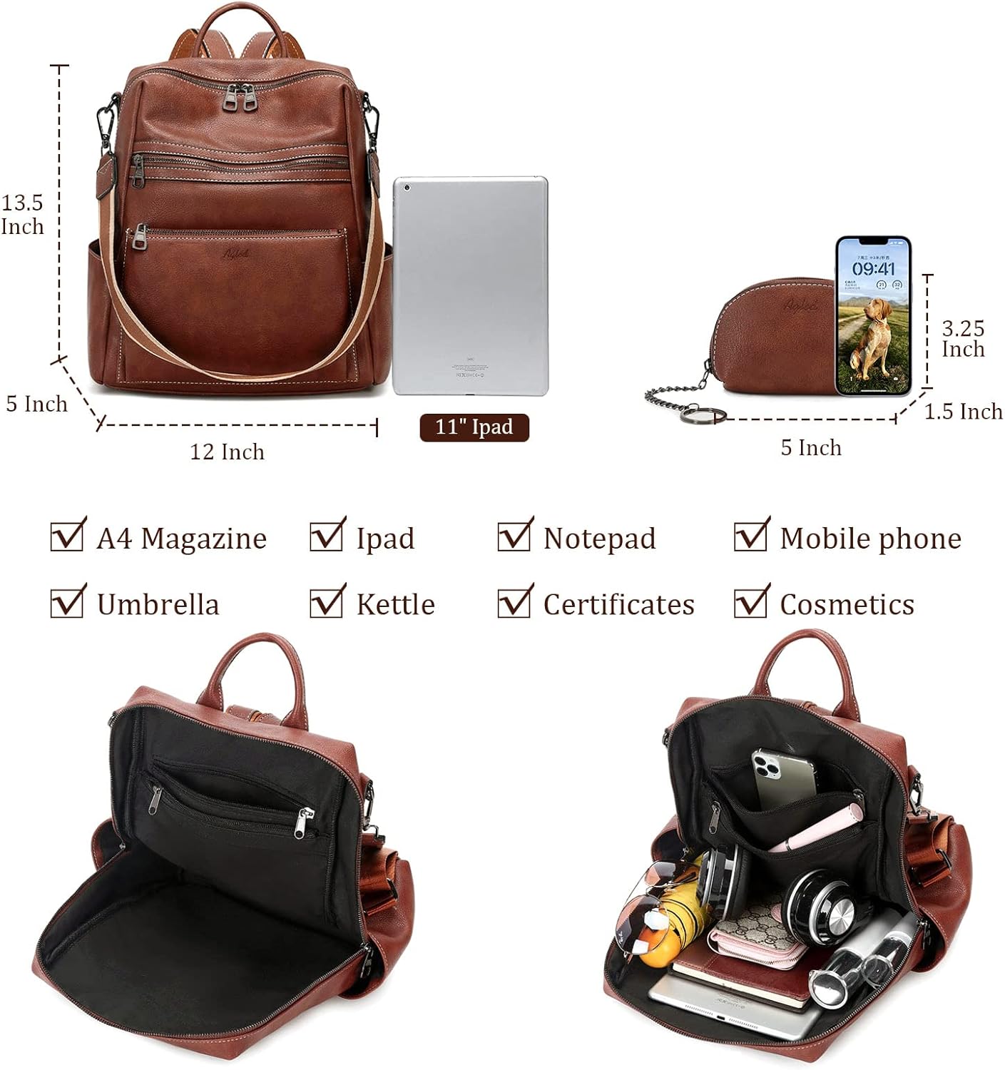 Leather Backpack Purse for Women Designer Ladies Shoulder Bag Fashion Faux Work Travel Handbags - Image 4