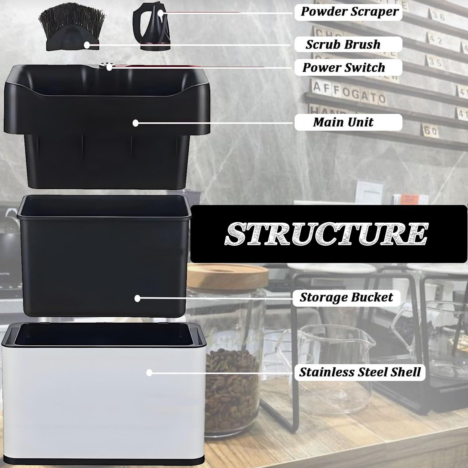 Elektrischer, automatischer Kaffeesatzreiniger, gewerblicher 58-mm-Siebträgerreiniger, elektrischer Siebträgerreiniger mit 2 Schabern und 2 Bürstenköpfen für Zuhause und Café Silver