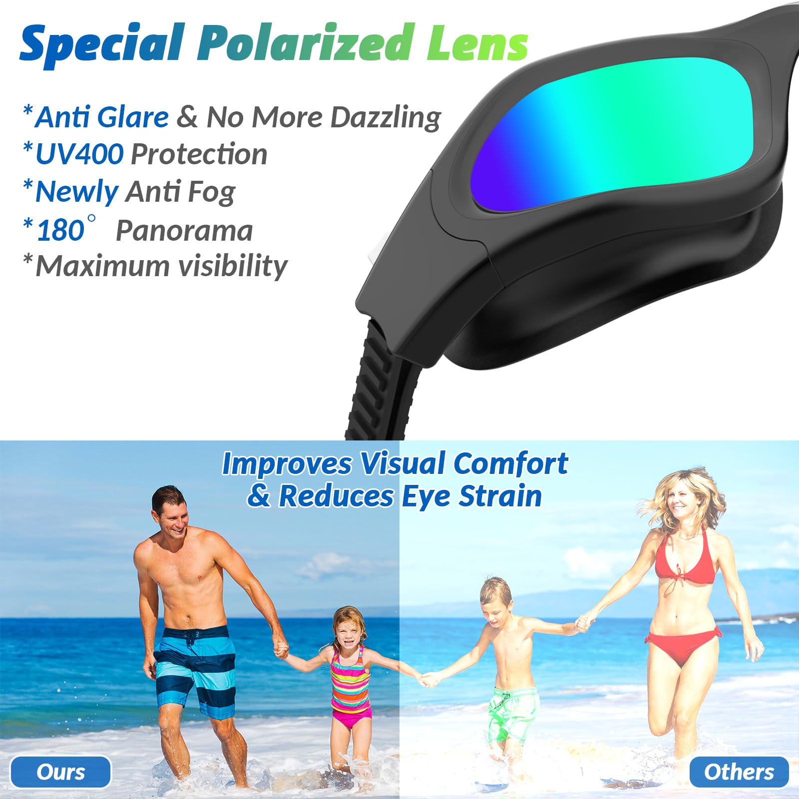 HotSrace Occhialini da Nuoto Polarizzati,Occhialini Piscina Protezione UV Impermeabile Anti-Nebbia Comfort Fit per Uomo Donna Unisex Adulto Adolescenti