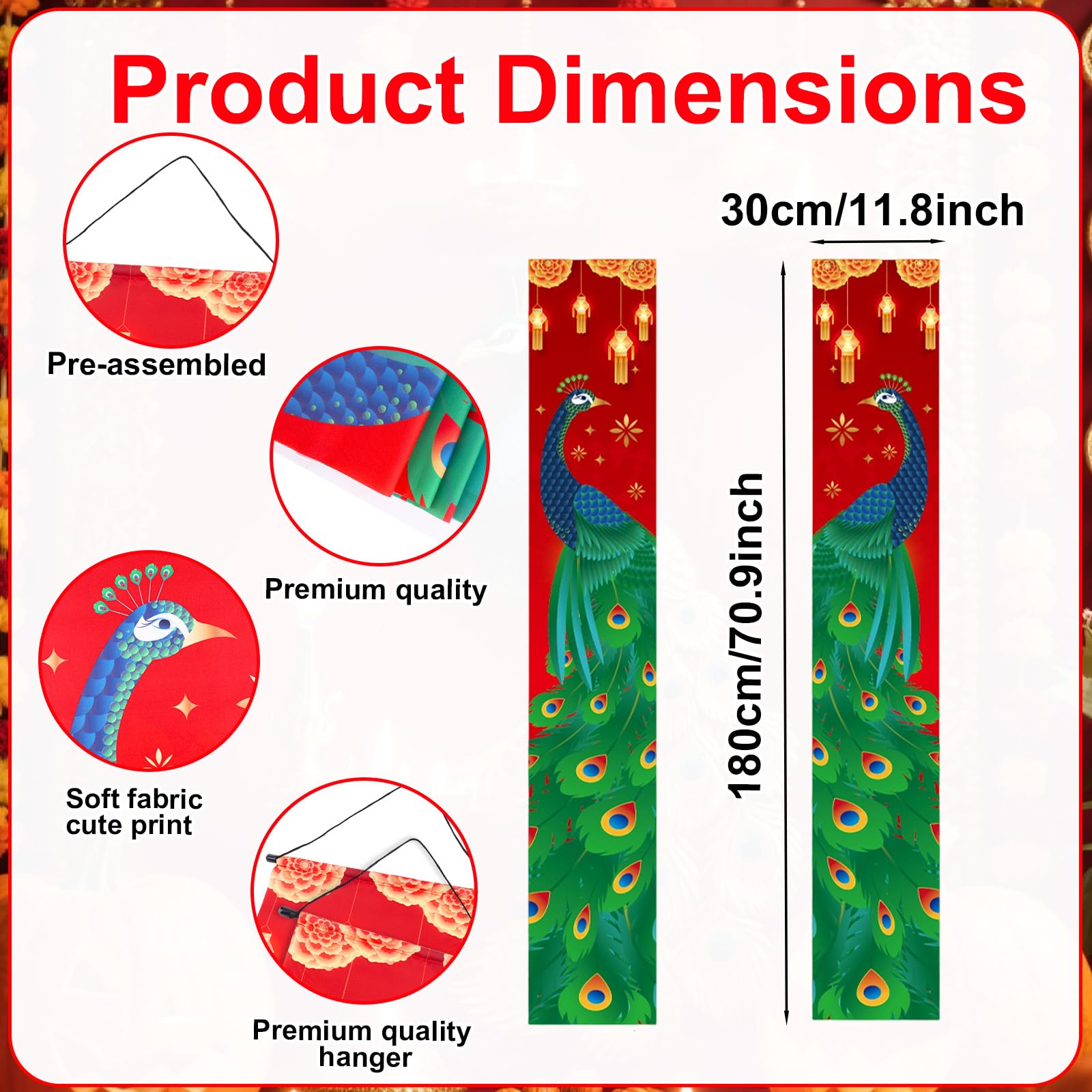 3pcs Happy Diwali Door Signs Set, Polyester Diwali Hanging Banners Peacock Festival of Light Door Decorations for Home Party - Image 2