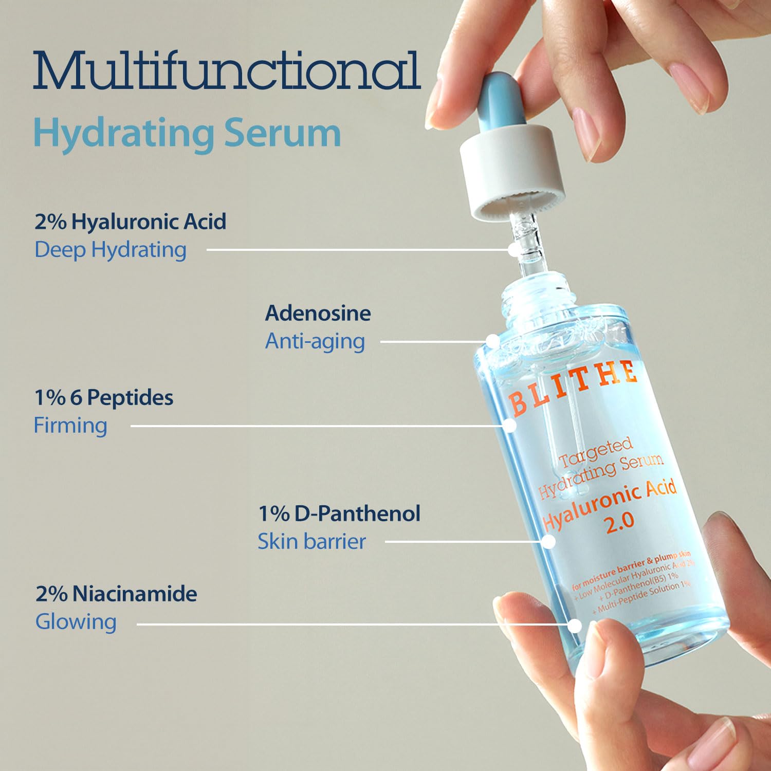 BLITHE Targeted Hydrating Serum – Korean Hyaluronic Acid for Face with Peptides & Panthenol, Deep Hydration – Pure Hyaluronic Acid 2% – 1.7 fl oz - Image 5