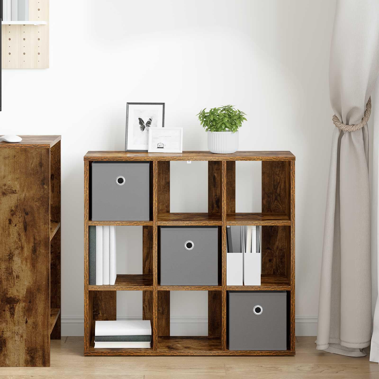Generico Aparador moderno roble ahumado 73,5 x 24 x 69,5 cm, aparador con 3 cajones de madera de ingeniería, tiradores empotrados y estantes equipados para salón, mueble buffet con amplio