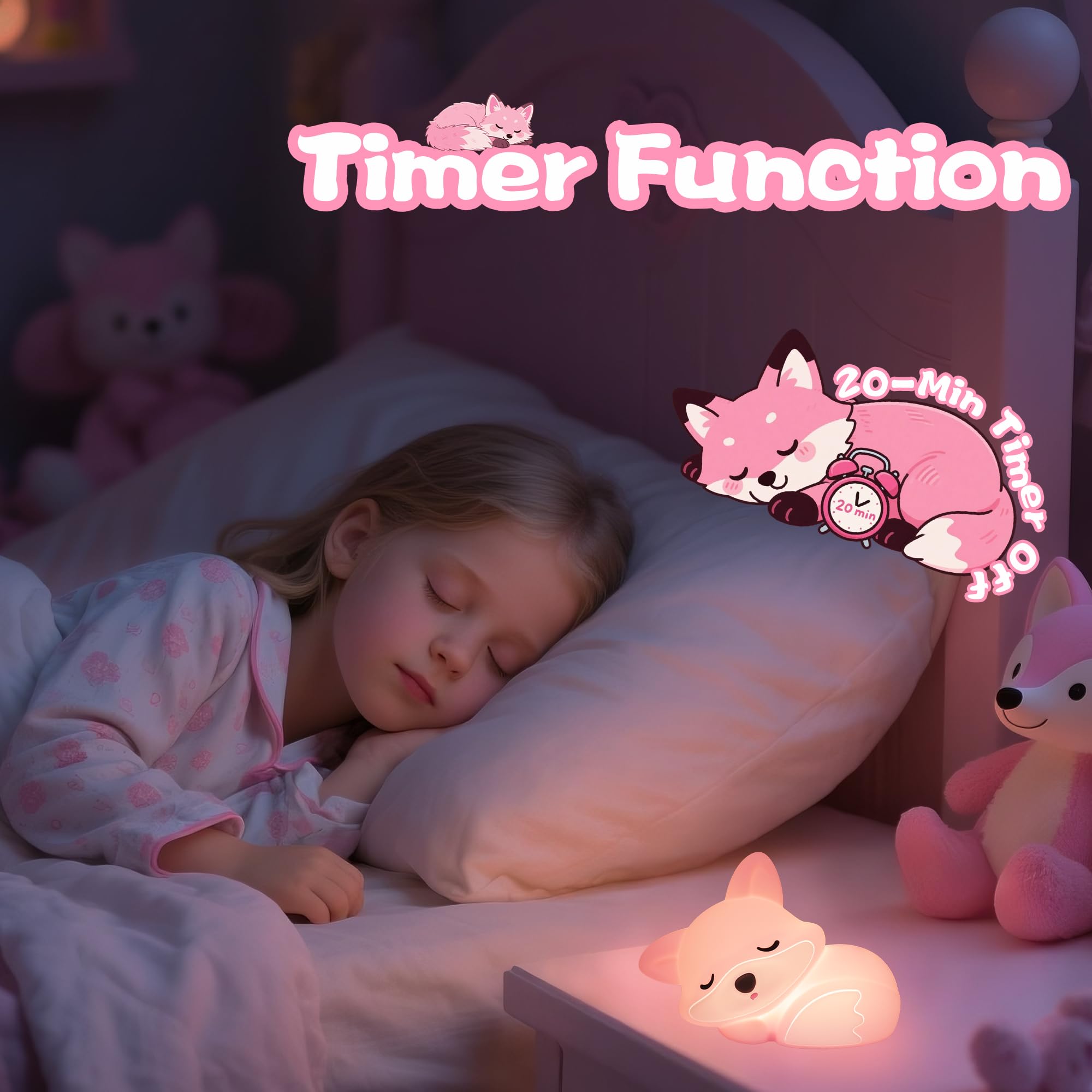 YuanDian Fox Night Light for Girls Squishy Fox Silicone Lamp Novelty Gifts - Image 3