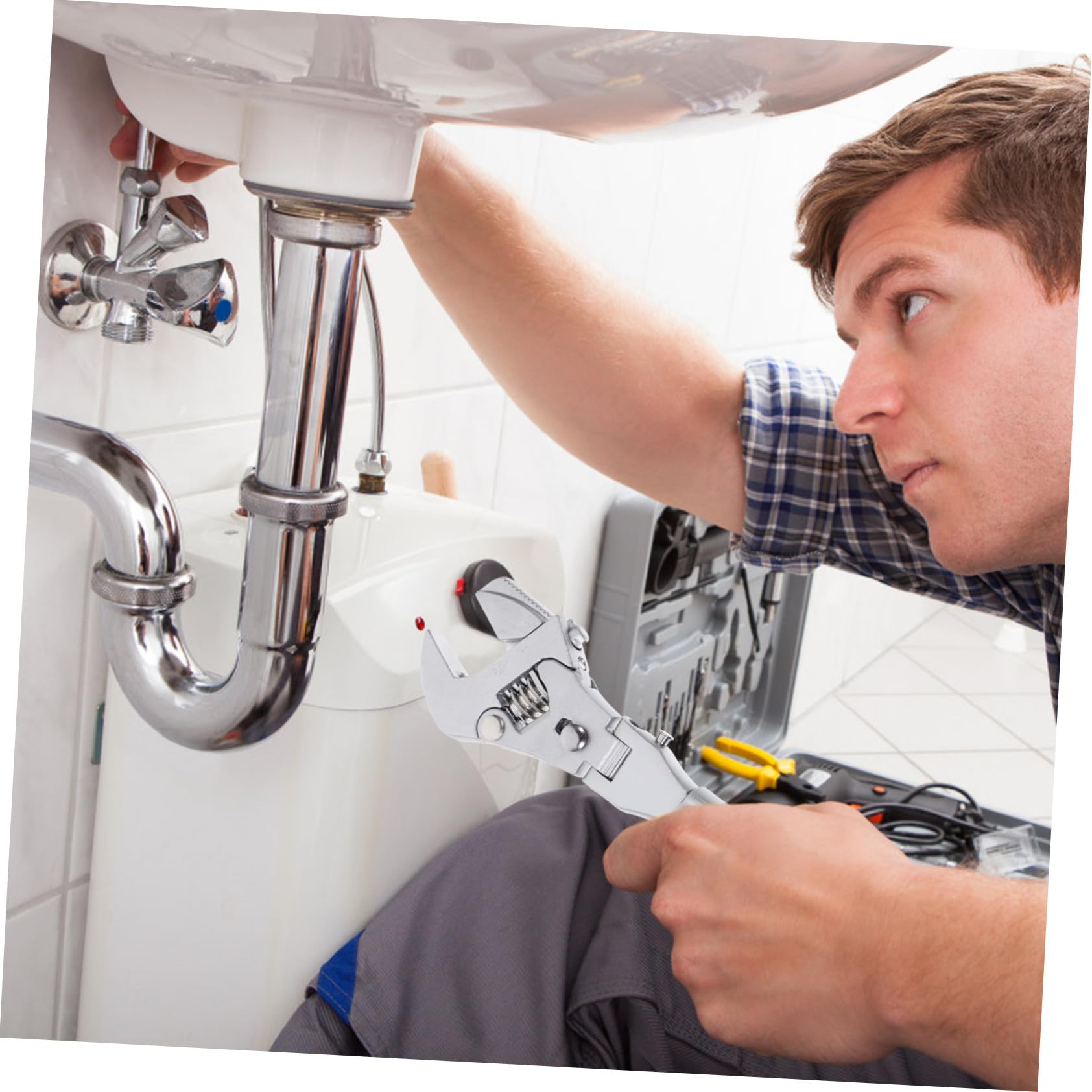 Llave Inglesa Ajustable Carraca Reversible con Mango Telescópico de Cabeza Flexible Giratoria Herramienta Duradera para Mantenimiento Doméstico y Mecánico