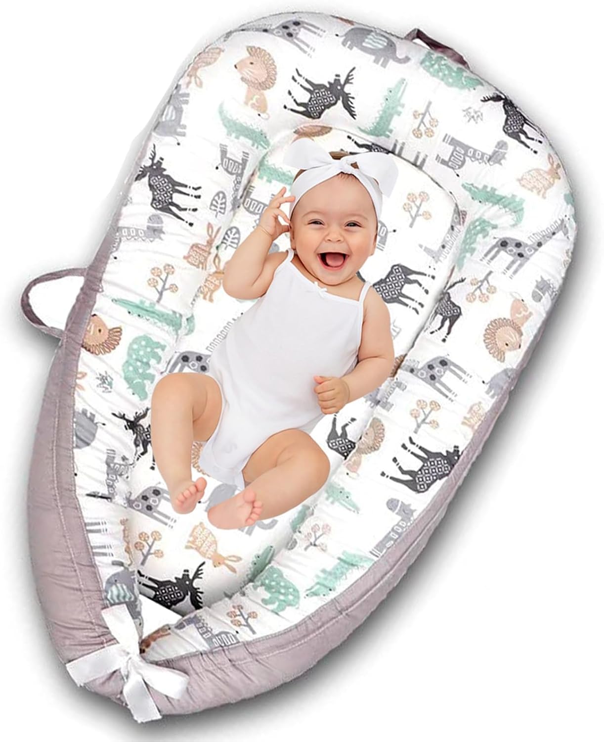 𝖡𝖺𝖻𝗒 lounger pillow for 𝗇𝖾𝗐𝖻𝗈𝗋𝗇 𝖻𝖺𝖻𝗒 Lounger - 𝖻𝖺𝖻𝗒 𝗇𝖾𝗌𝗍 𝖻𝖺𝖻𝗒 Essentials for 0-24 𝖬onths - Adjustable Soft 100% Cotton dock a tot 𝖻𝖺𝖻𝗒 lounger-Double-sided large flower