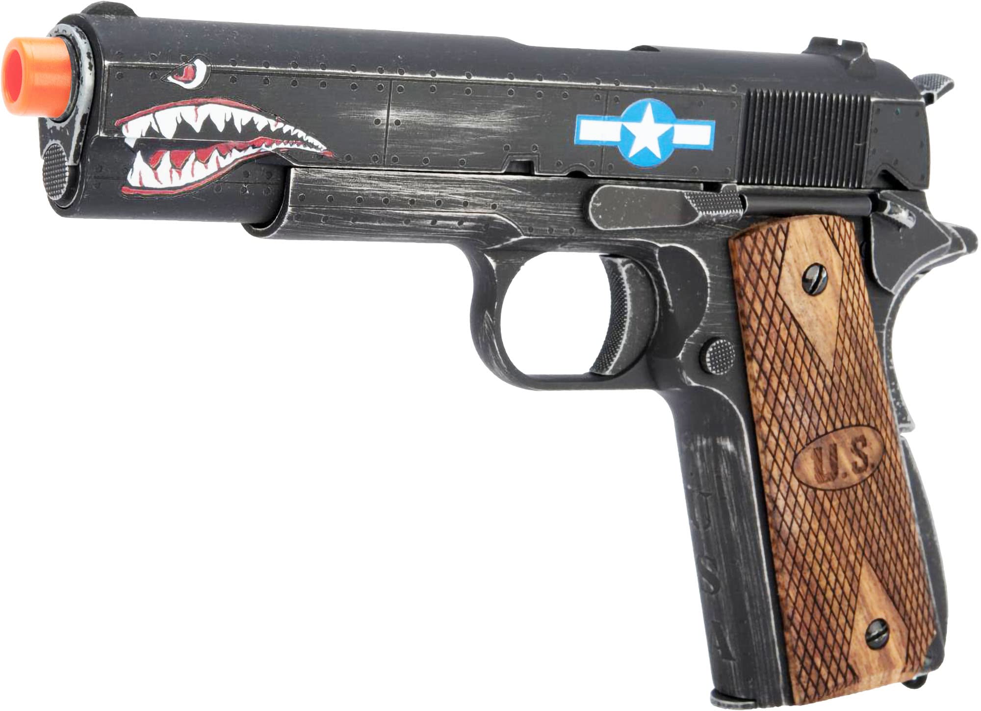 Evike Airsoft - Auto-Ordnance Licensed Custom Airsoft 1911 Gas Blowback Airsoft Pistol Licensed by Cybergun x AW Customs (Model: Squadron)