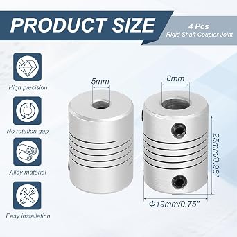 sourcing map Flexible Couplings Aluminum Alloy 5-8mm D25xL19mm 4Pcs
