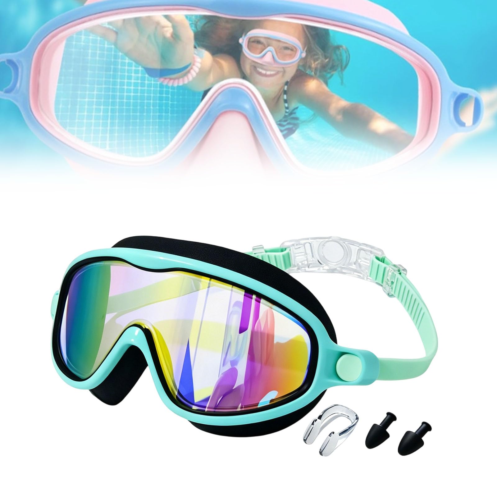 Tibatoes Goggles, Tibatoes Clip-on Swim Goggles with Quick Release Strap, 180° Wide Angle Vision, No Leaks & No Fog & UV-protective, Versatile for Every Water Activity (#B)