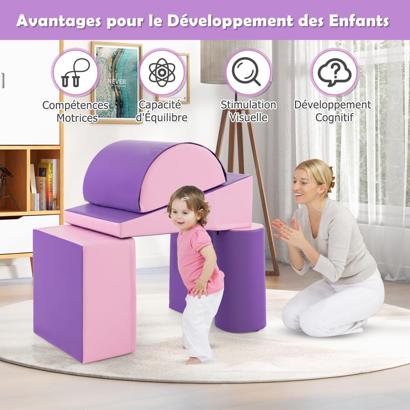 GOPLUS 5 PCS Parcours de Motricité Bébé, Module Motricité en Mousse PU avec Remplissage en EPE, Jouets Éducatifs Convient pour Enfants d'Âge