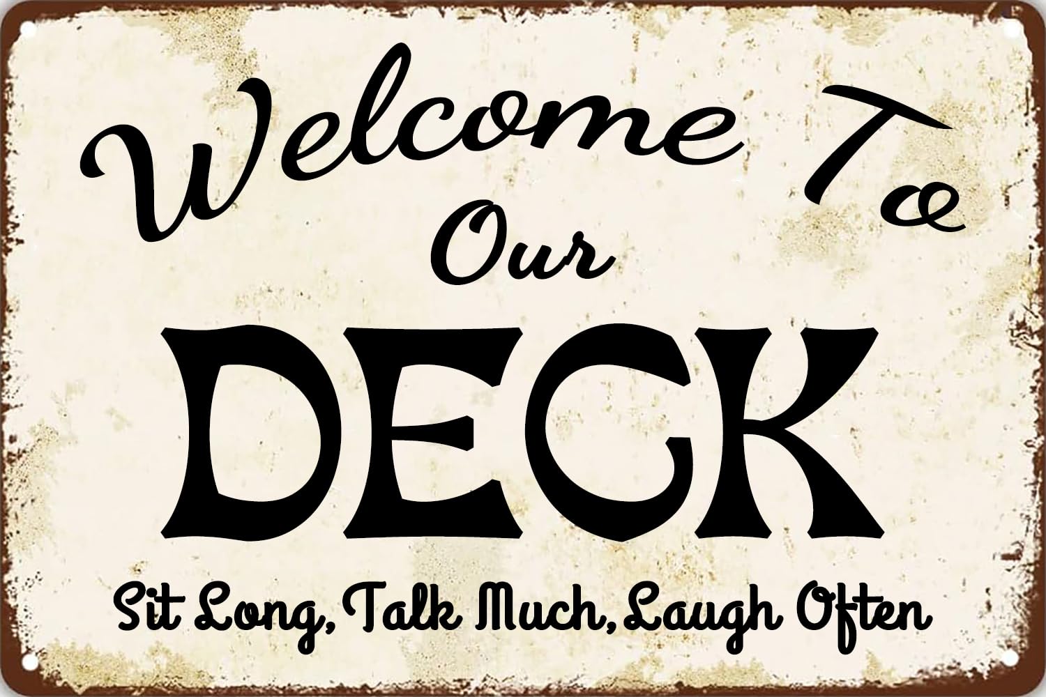 peiyeety Welcome to Our Deck Sign Backyard Accessories Decor Vintage Metal Tin Farmhouse Outdoor Home Wall Decorations 8x12 Inches