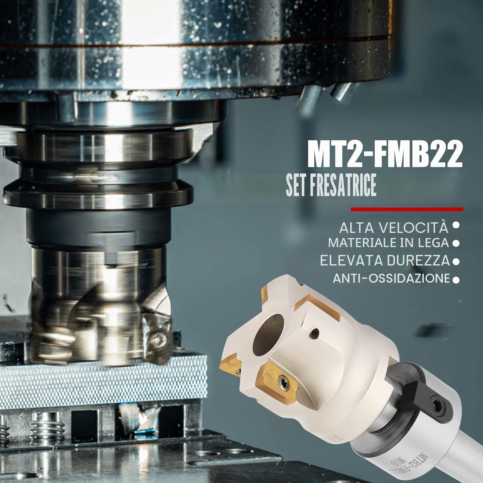 Supporto per fresa a 90 ° EVTSCAN con fresa frontale indicizzabile da 3 ", kit di 10 inserti in metallo duro, per fresatura, foratura, scanalatura e profilatura, per la lavorazione dei metalli CNC
