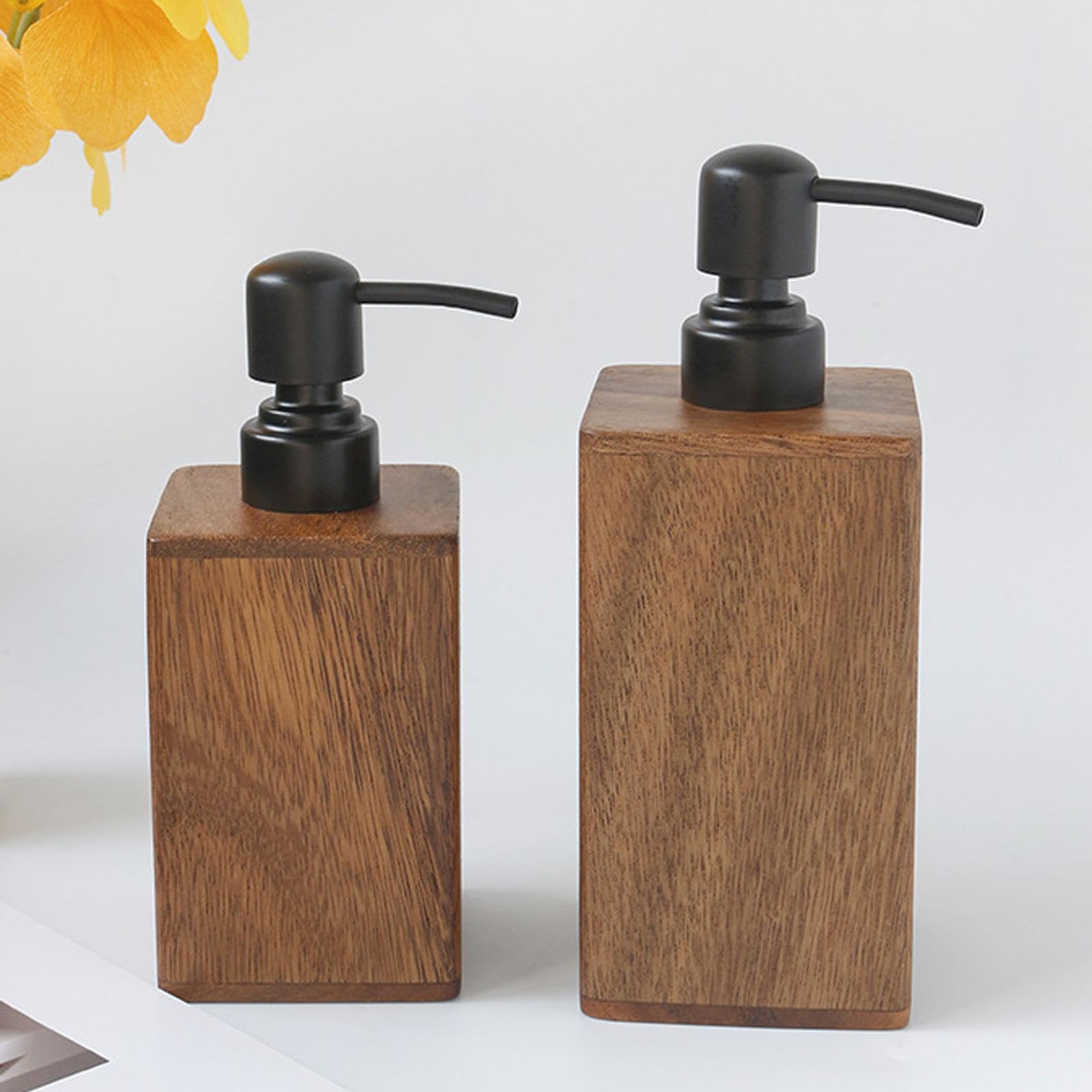 Dispensador de Jabón Botella Refillable Dispensador de Loción Organizador de Jabón de Cocina con Diseño Elegante de Madera de Y Plástico Adecuad, 7.5x7.5x19cm, Individual