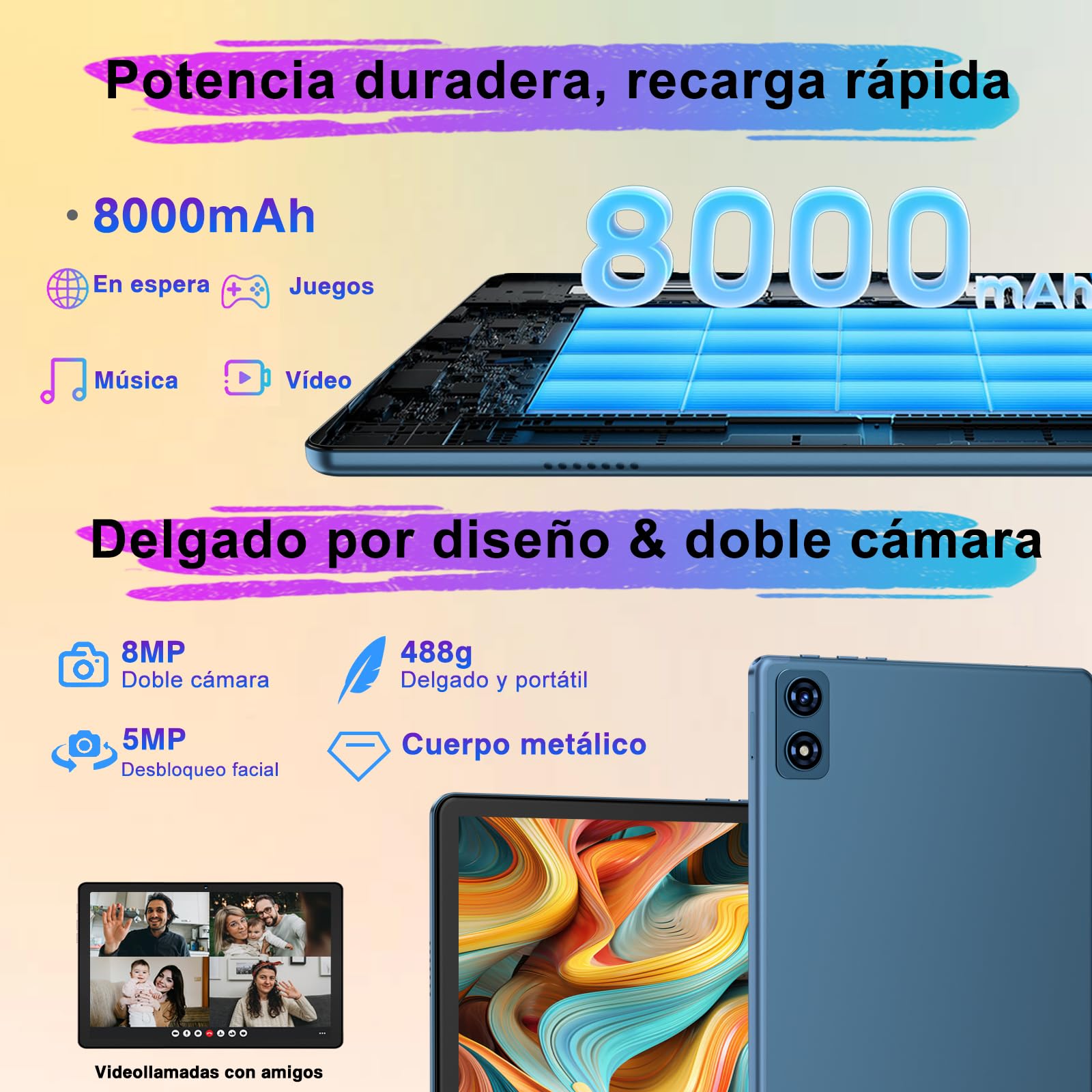 2025 Newest Tablet 10 pollici Android 14, 22GB RAM+128GB ROM/TF 1TB, 8-core 2.0GHz, 8000mAh, Corpo in Metallo, Doppio WiFi, GPS, BT5.0, 8MP+5MP, Widevine L1, Con Tastiera e Mouse, Blu