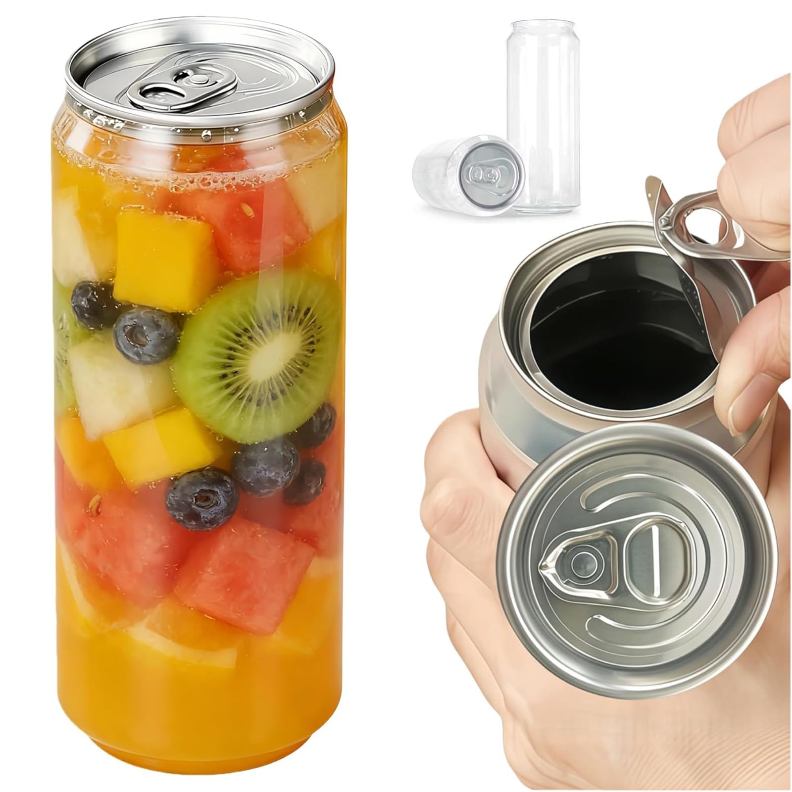 ZEEKYFOR 200-Pack Clear Beverage Cans with Aluminum Caps, Disposable Plastic Can Sealer Cups Compatible with Can Sealing Machine 330ml/11oz