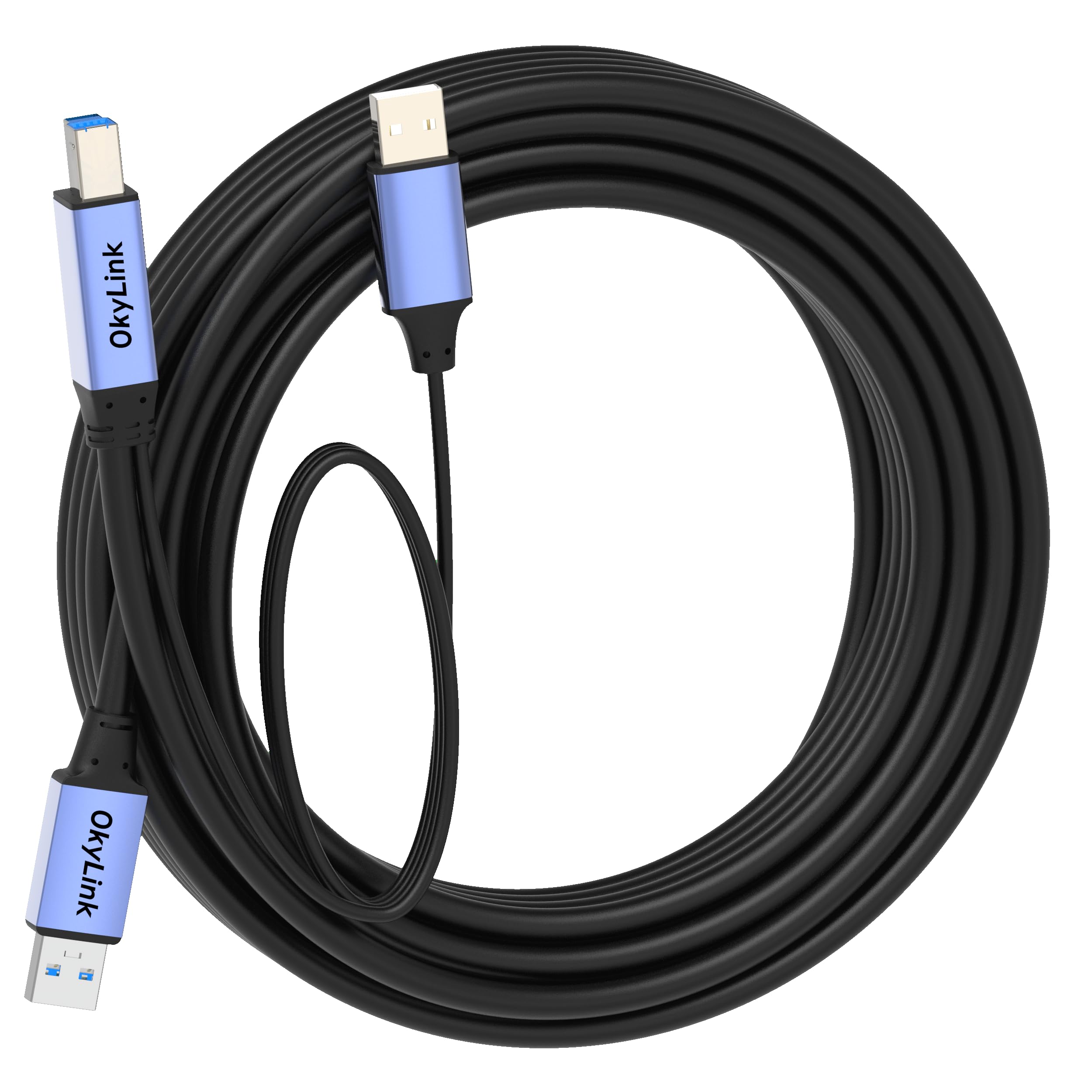OkyLink 10 m aktywny kabel USB 3.0/3.2 Gen 1 do drukarki wtyczka A na wtyczkę B z opcjonalnym zasilaniem i repeaterem 5 Gbps do zdalnego połączenia