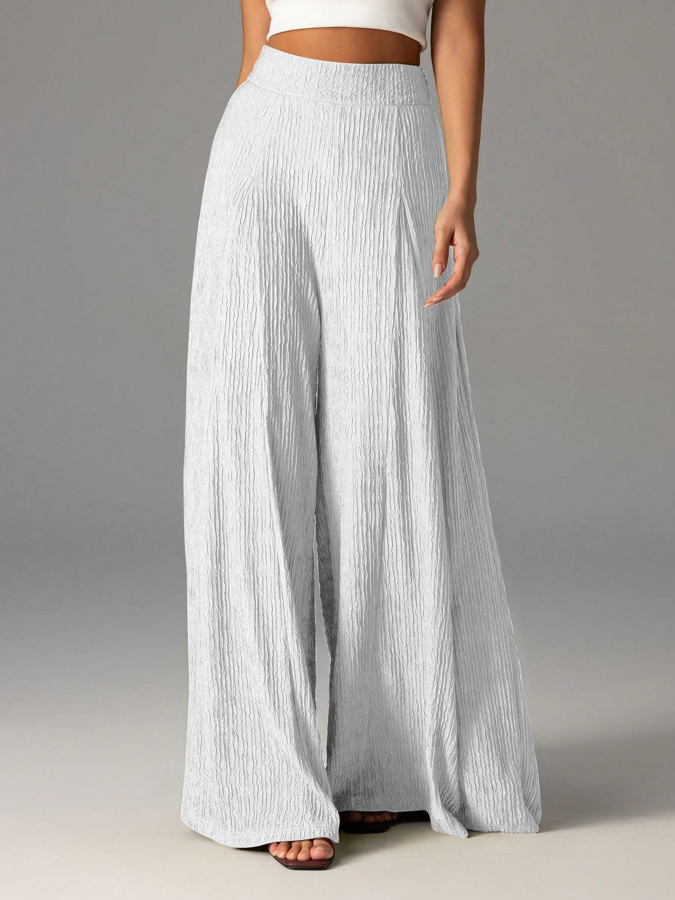 Shasmi Pantaloni da donna eleganti a vita alta a gamba larga, tinta unita, vestibilità ampia, casual, da spiaggia e aeroporto, stile palazzo leggero e fluido (pantaloni 259)
