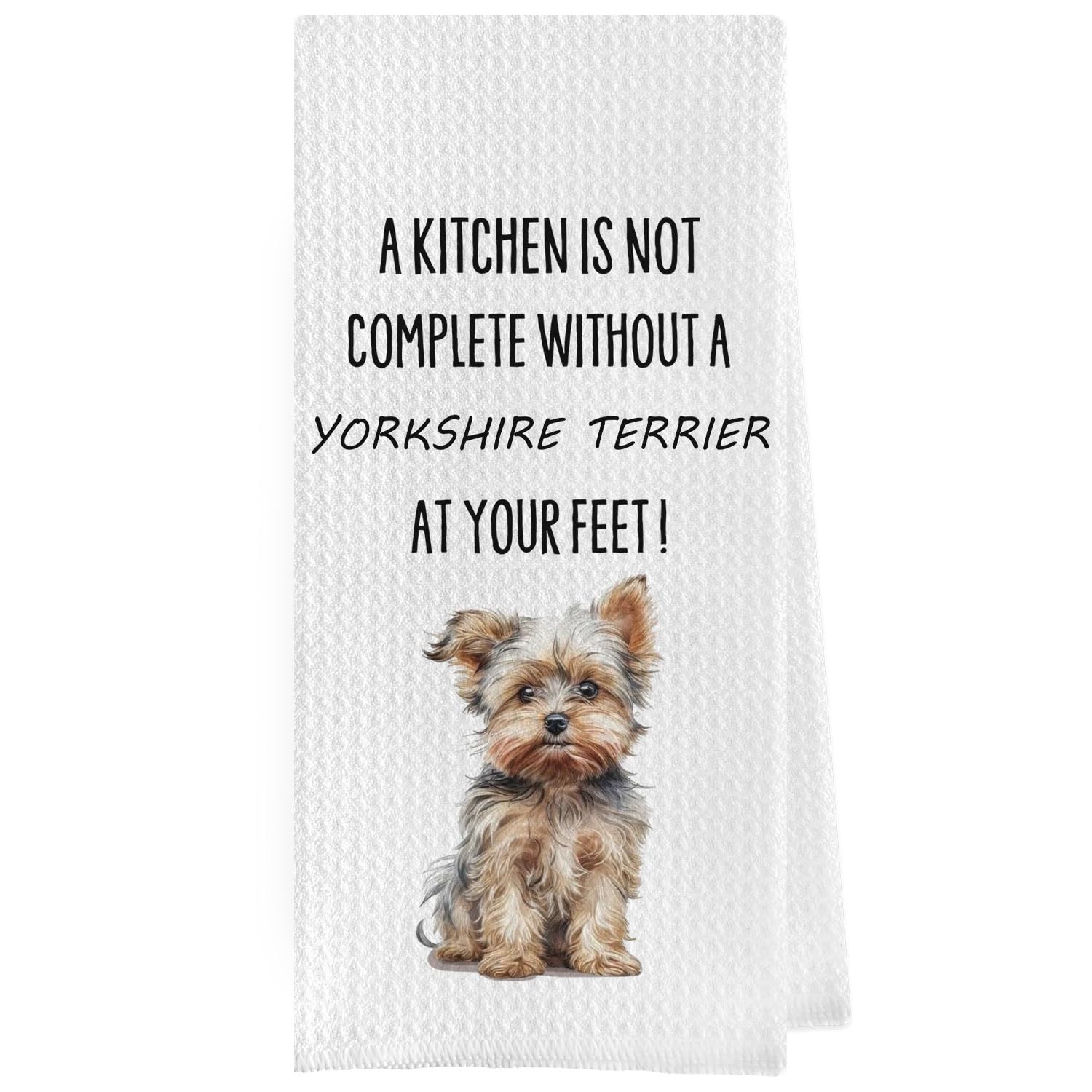Yorkie Gifts Dish Towels - Funny Yorkshire Terrier Decorative Waffle Weave Kitchen Towels, Yorkshire Terrier Hand Tea Towels, Yorkshire Terrier Gifts (16×24 Inches)