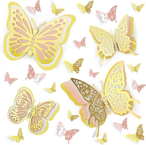 Miniatura 1 de 64 piezas de decoración de pared de mariposas calcomanías de pared de mariposa 3D para decoración de dormitorio de niñas decoración de pared de