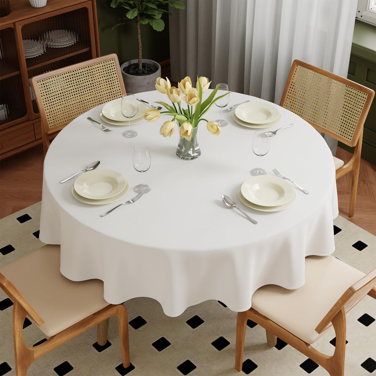 Zdada White Round Table Cloth, 183Cm/72Inch Large Circular Table Cloths, Polyester Fabric Washable Tablecloth Dining Table Cover For Banquet Party Home