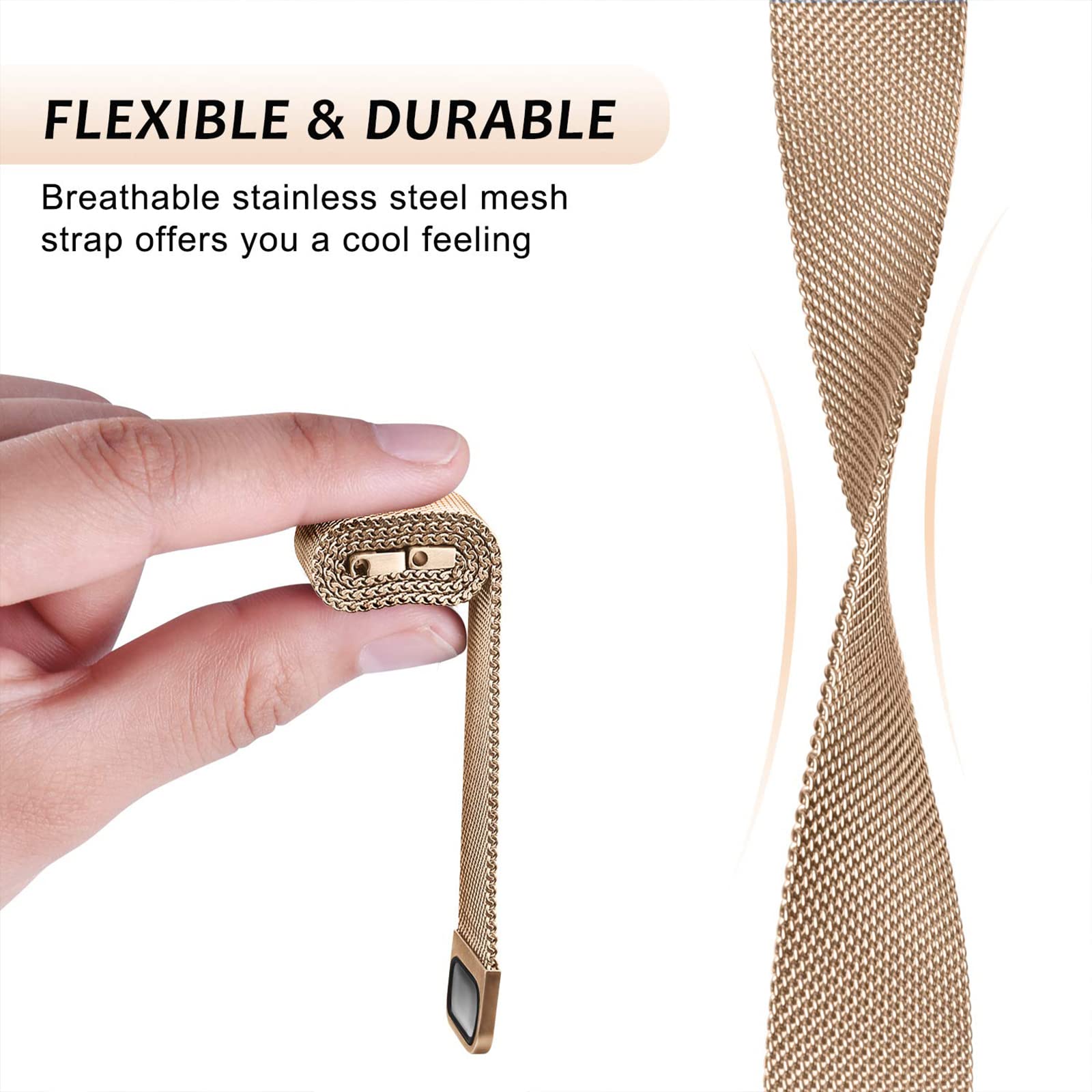 Harikiri Magnetic Straps Compatible with Xiaomi Mi Band 9/8,Metal Replacement Strap for Women and Men, Rose gold, 2 cm - Image 4