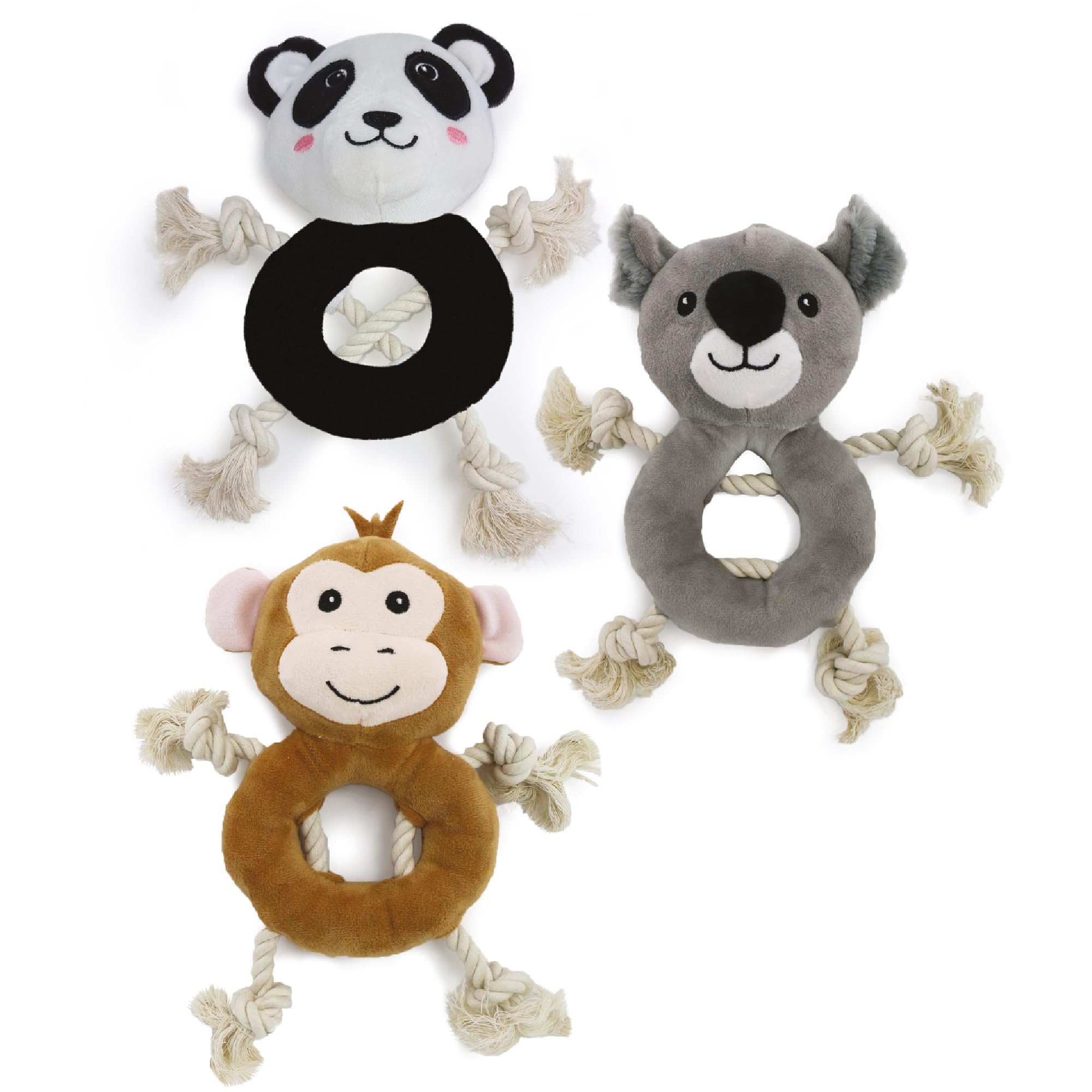 Ancol Koala, Monkey and Panda Set of 3 Dog Toys, Pets, Squeaky, Comfort 991582