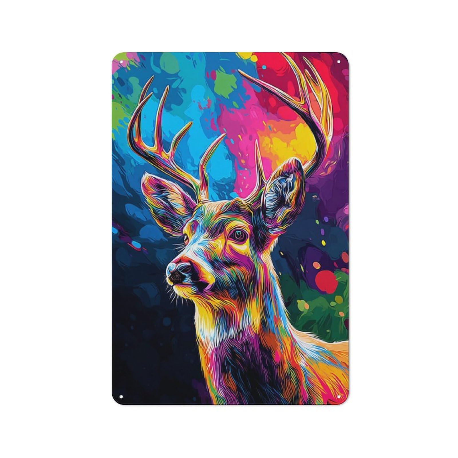 Junmoney Colorful Deer Portrait Artwork -6 Metal Wall Sign 30X20cm, Modern Retro Loft Wall Plaque For Flat, Bar, Studio Or Gallery Wall