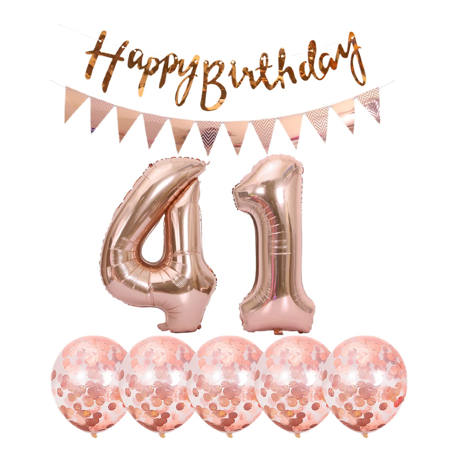 Photo 1 of 2 Balloons Number 41+ haappy Birthday Garland + Rose Gold Banner foil Balloon 41th Birthday Decoration+5 Confetti Balloons boy Girl 41 Year Birthday Decoration Number Balloon 41 Balloons 41 Birthday