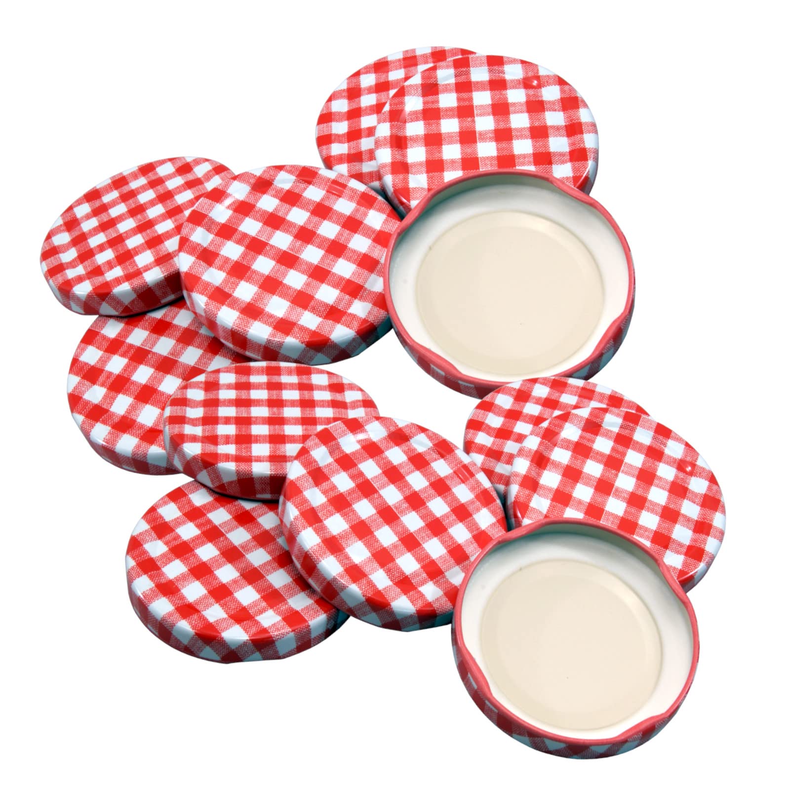 Pack of 12 Replacement 63mm Twist On Jam Jar Lids - Red Gingham - (Choice of Colours)